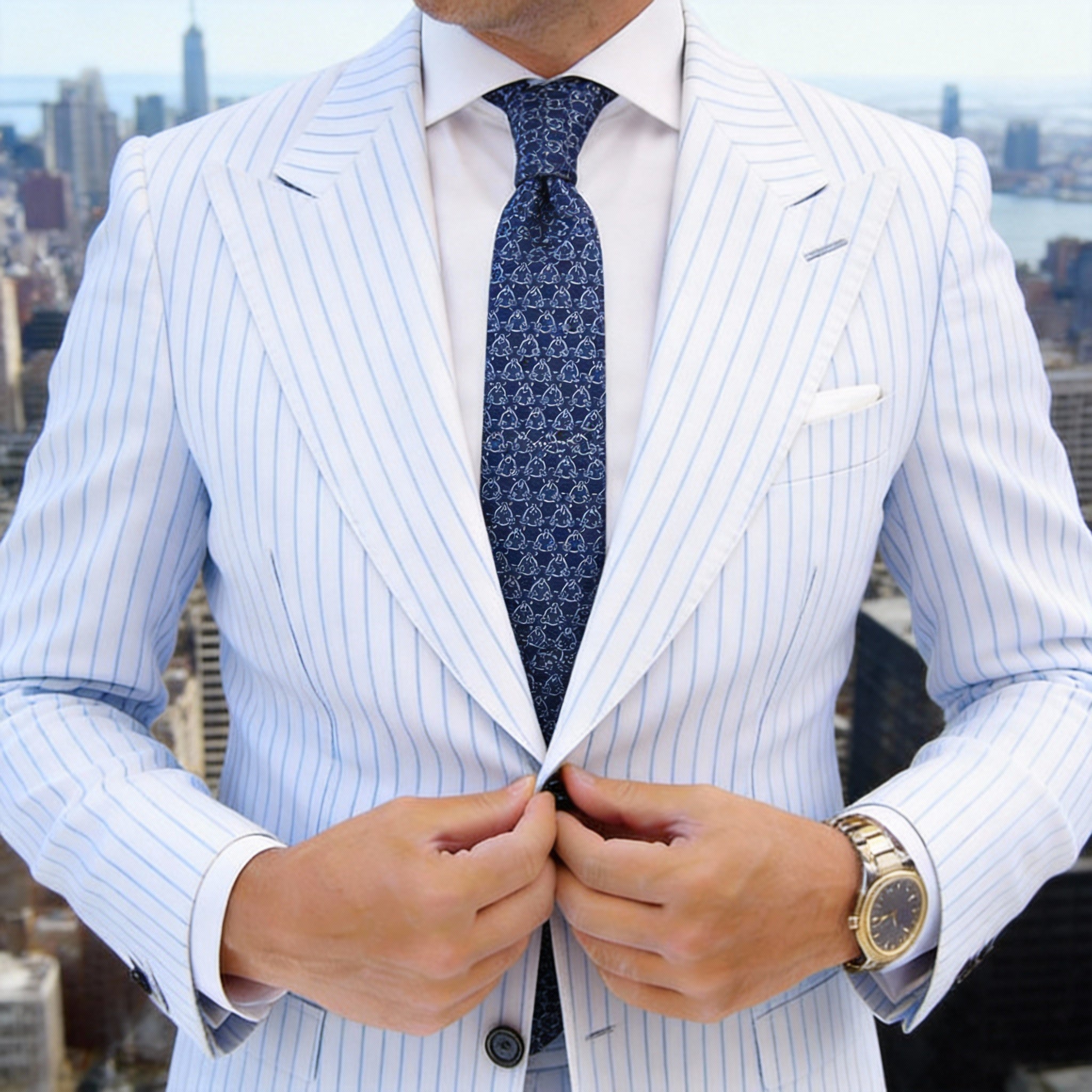 Dark Blue With Light Blue Chain - Link Necktie