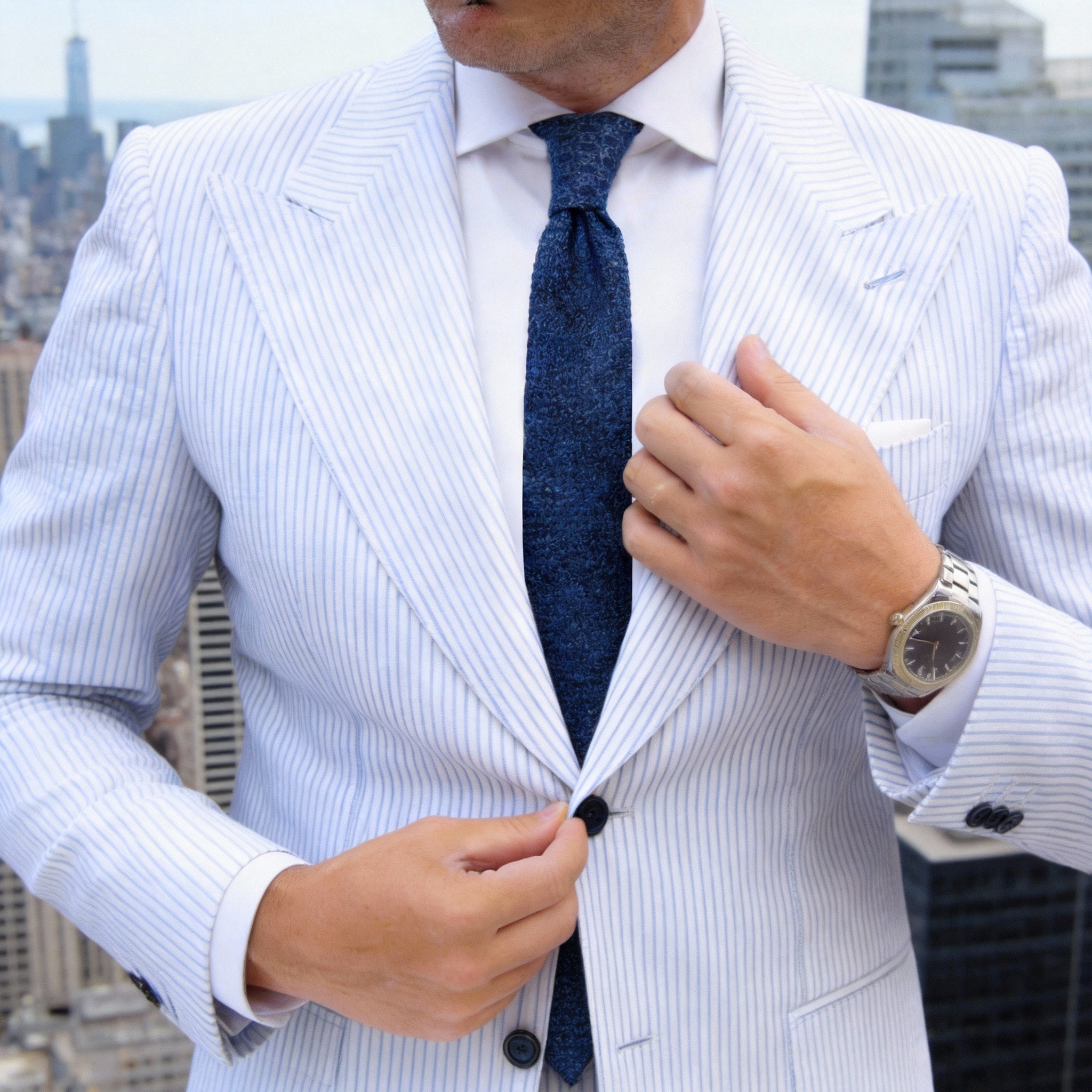 Dark Blue With Light Blue Chain - Link Necktie