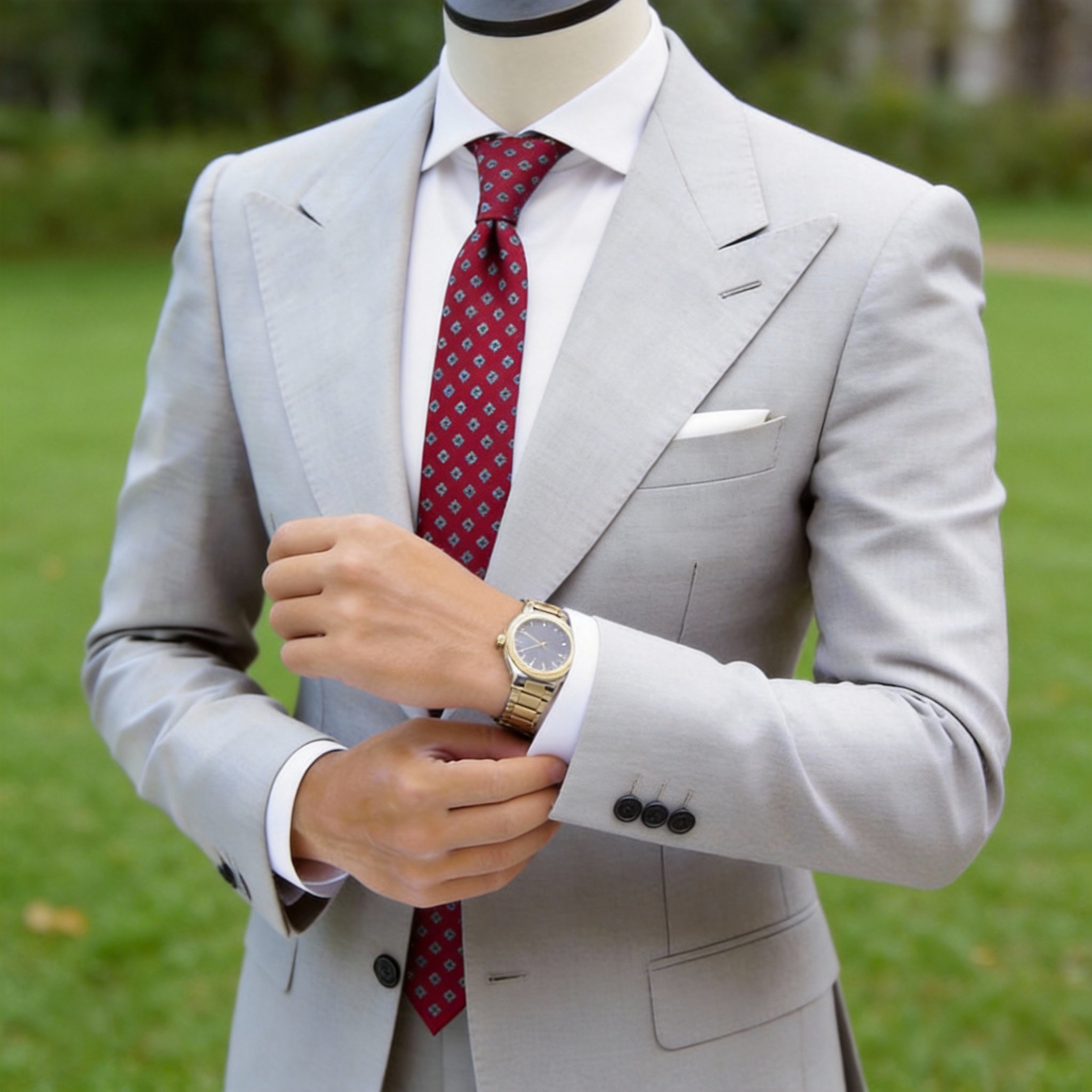 Red With Small Blue Floral Necktie