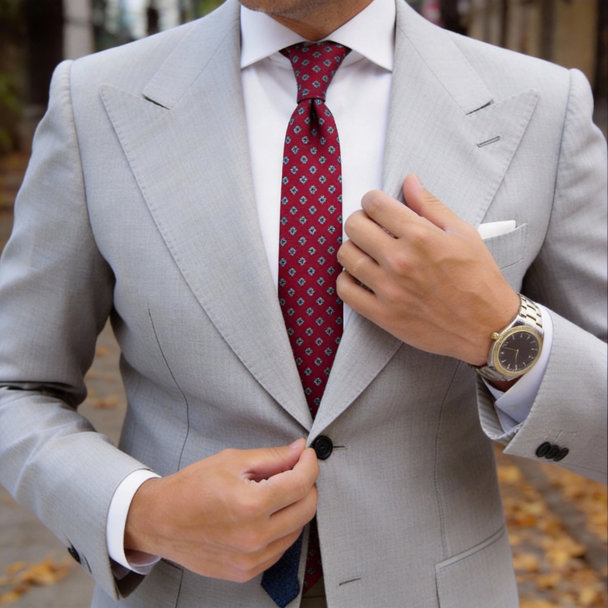 Red With Small Blue Floral Necktie