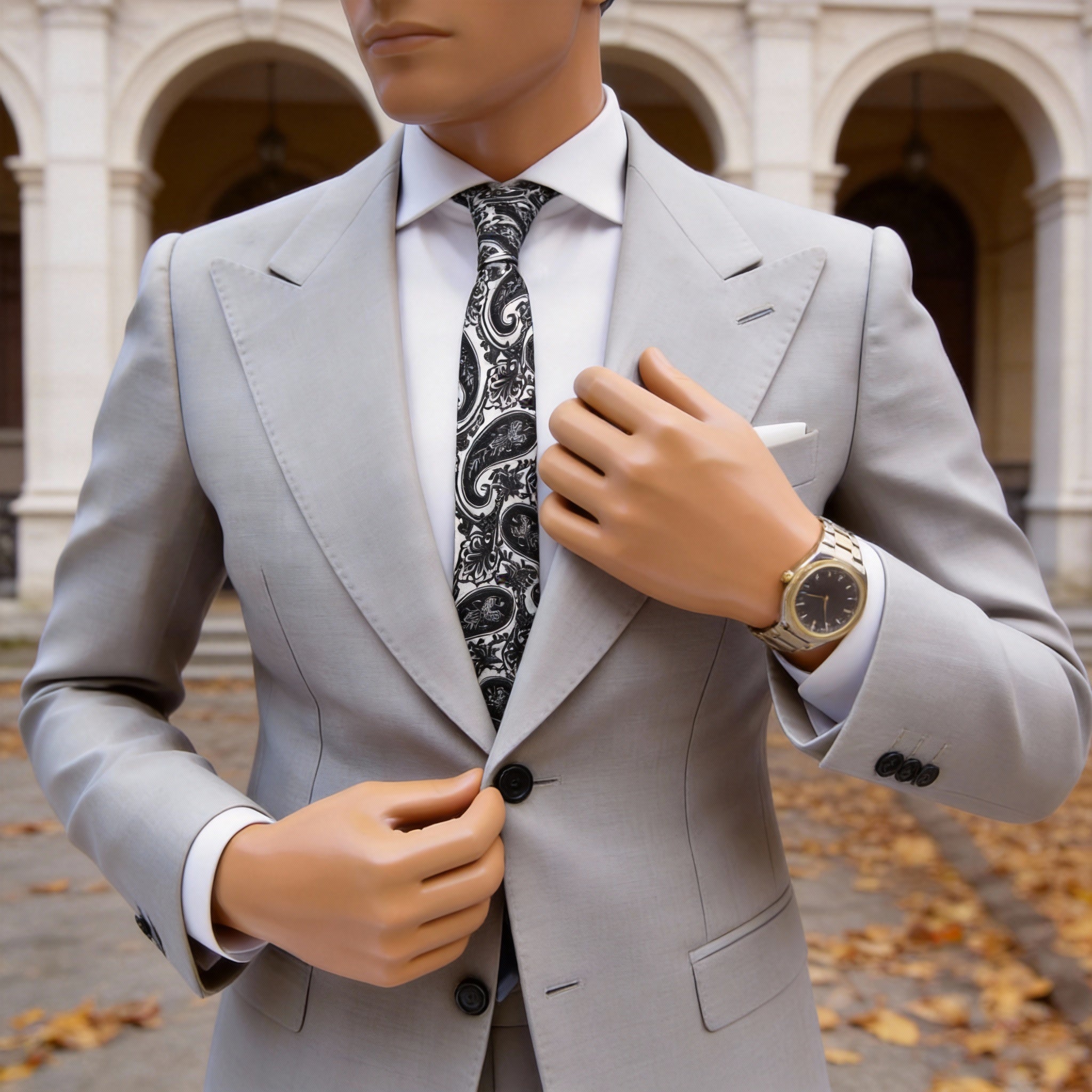 White with Black Paisley Necktie