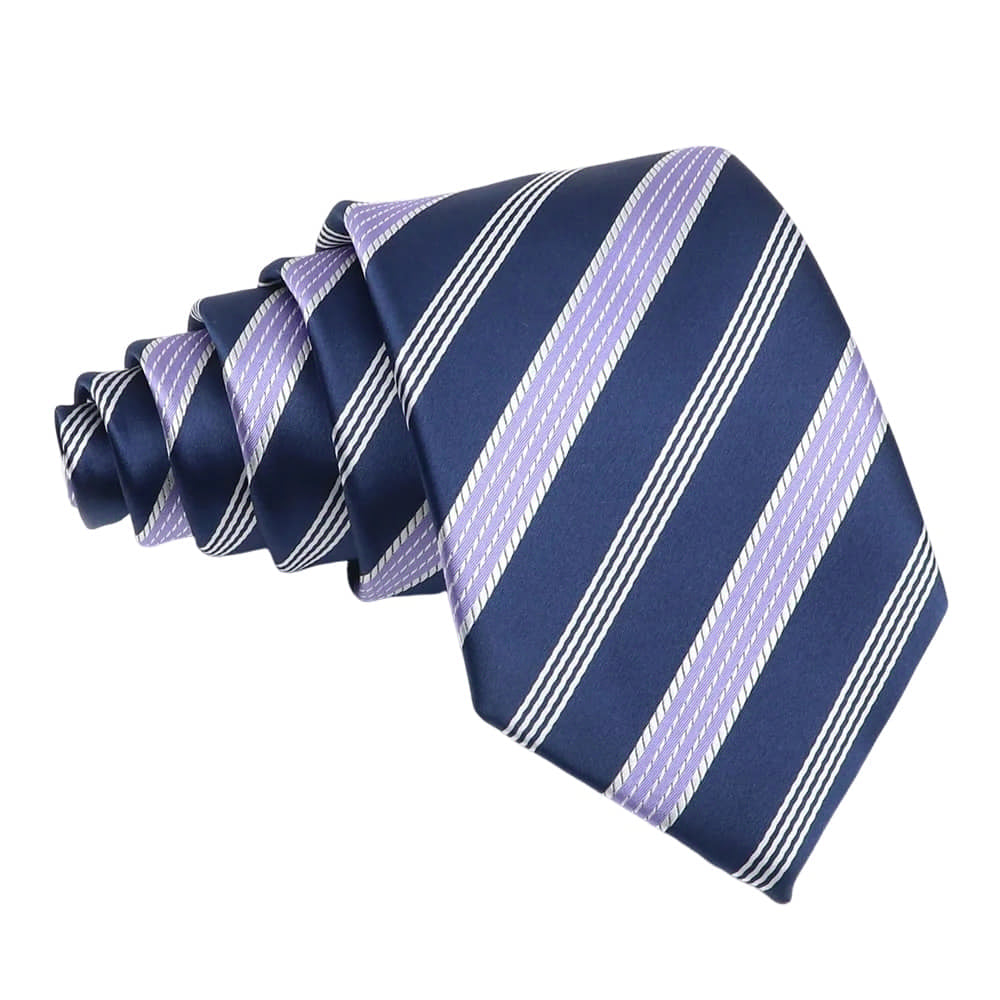 Navy Blue With Purple White Diagonal Striped Necktie