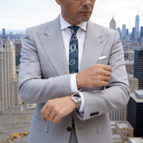 Dark Gray With Blue White Paisley Necktie