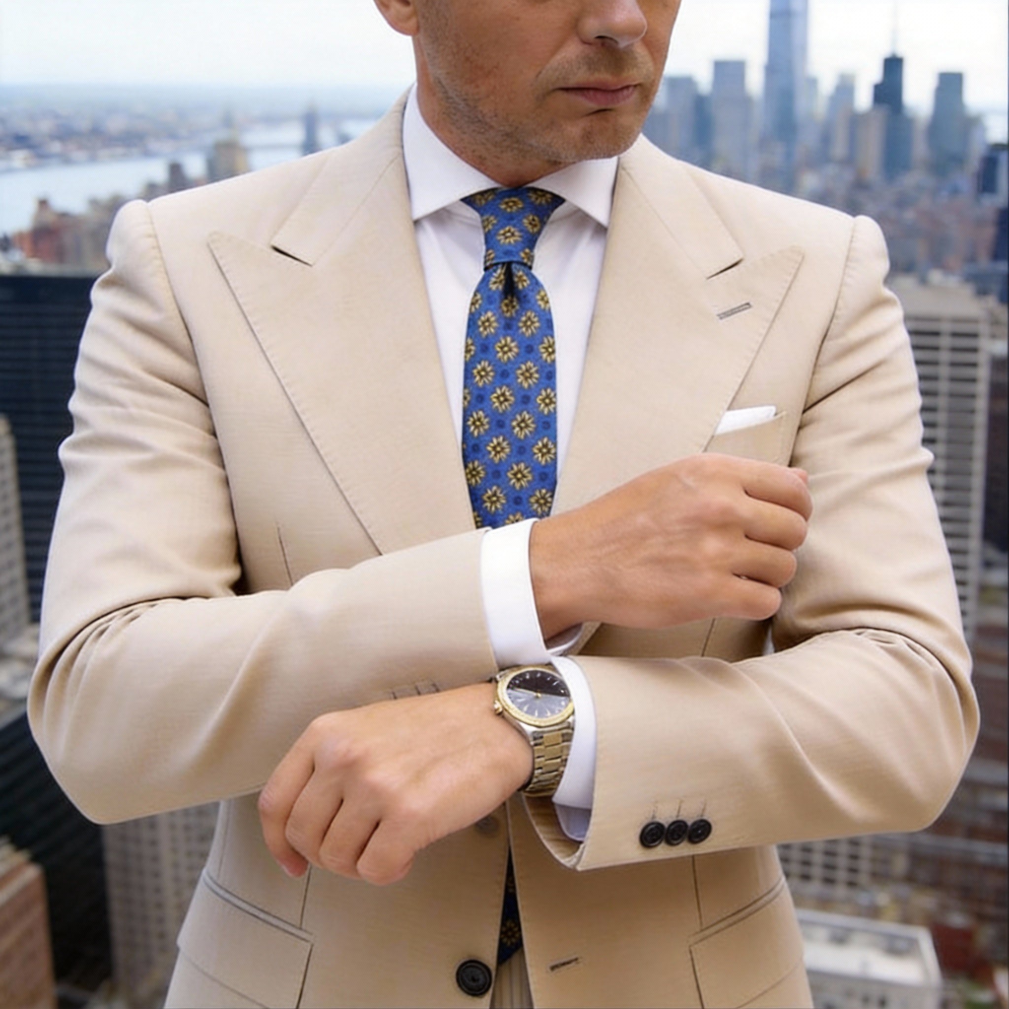 Blue With Yellow Floral Necktie