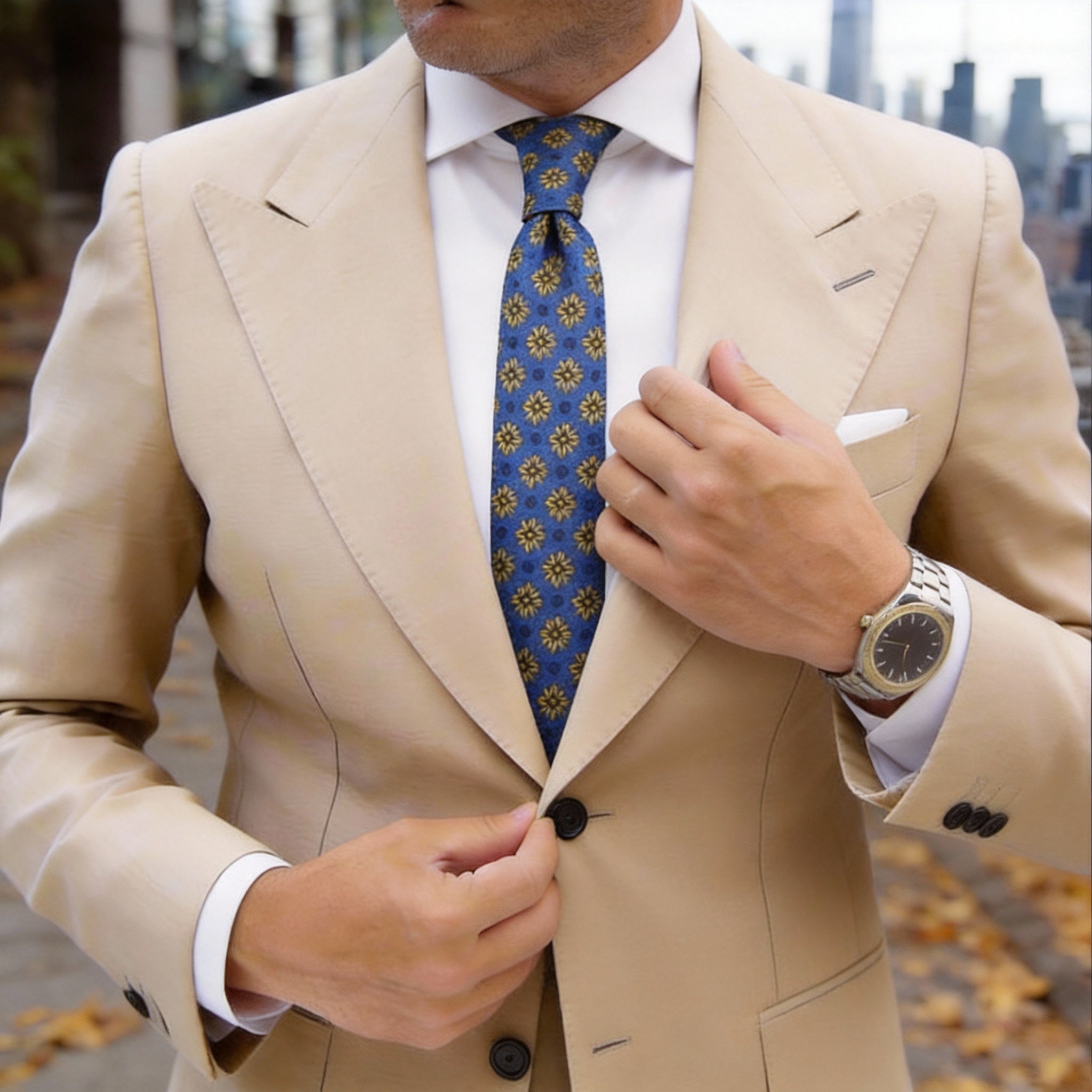 Blue With Yellow Floral Necktie