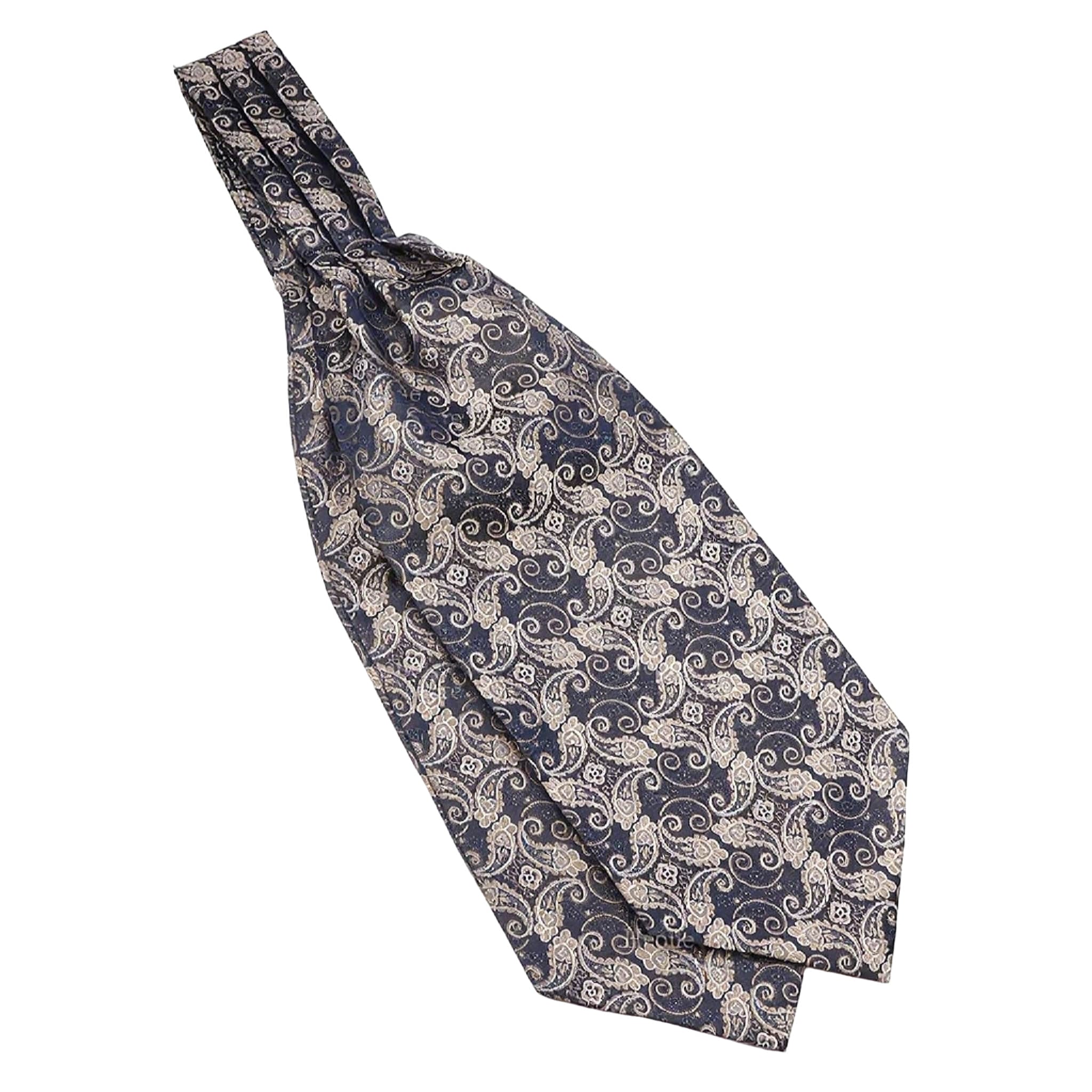 Navy Blue Beige Paisley Ascot