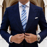 Light Blue Necktie With Blue - White Stripes