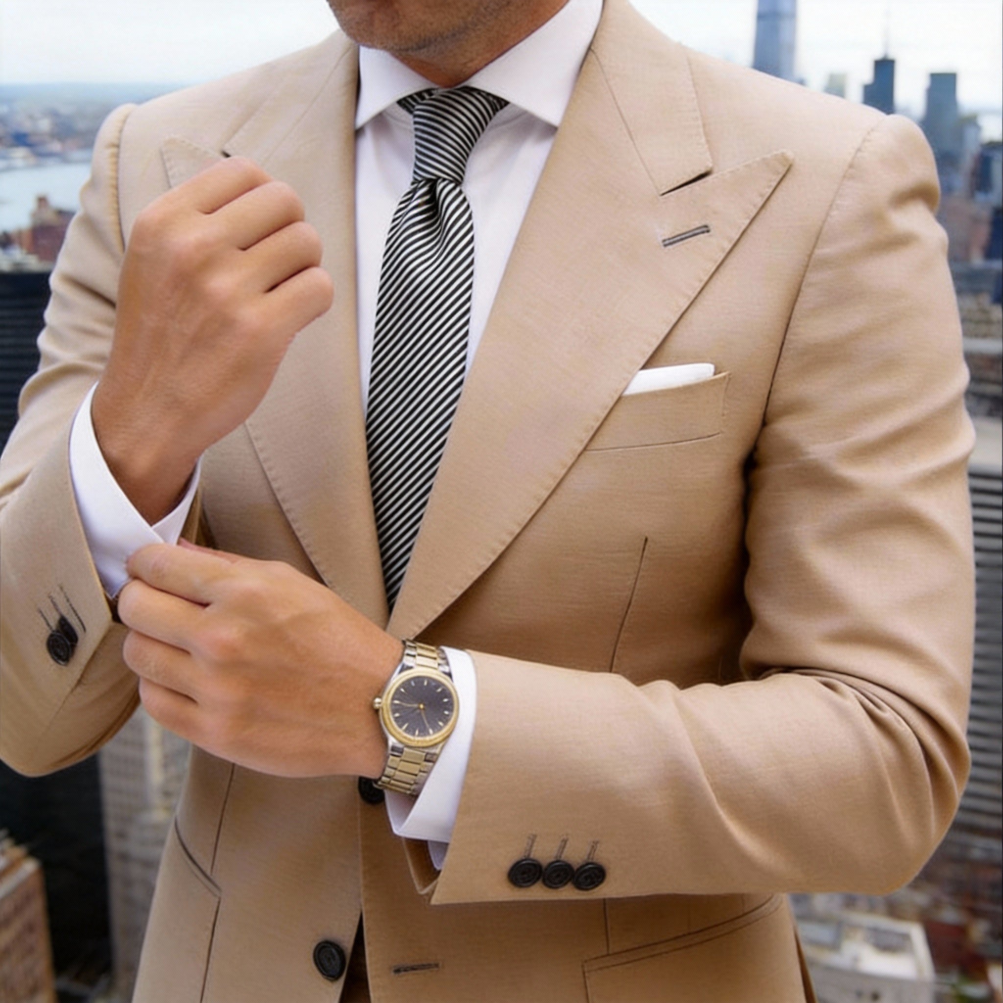 Gray With Black Striped Necktie