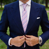 Navy Blue Necktie with Purple Thin Stripes
