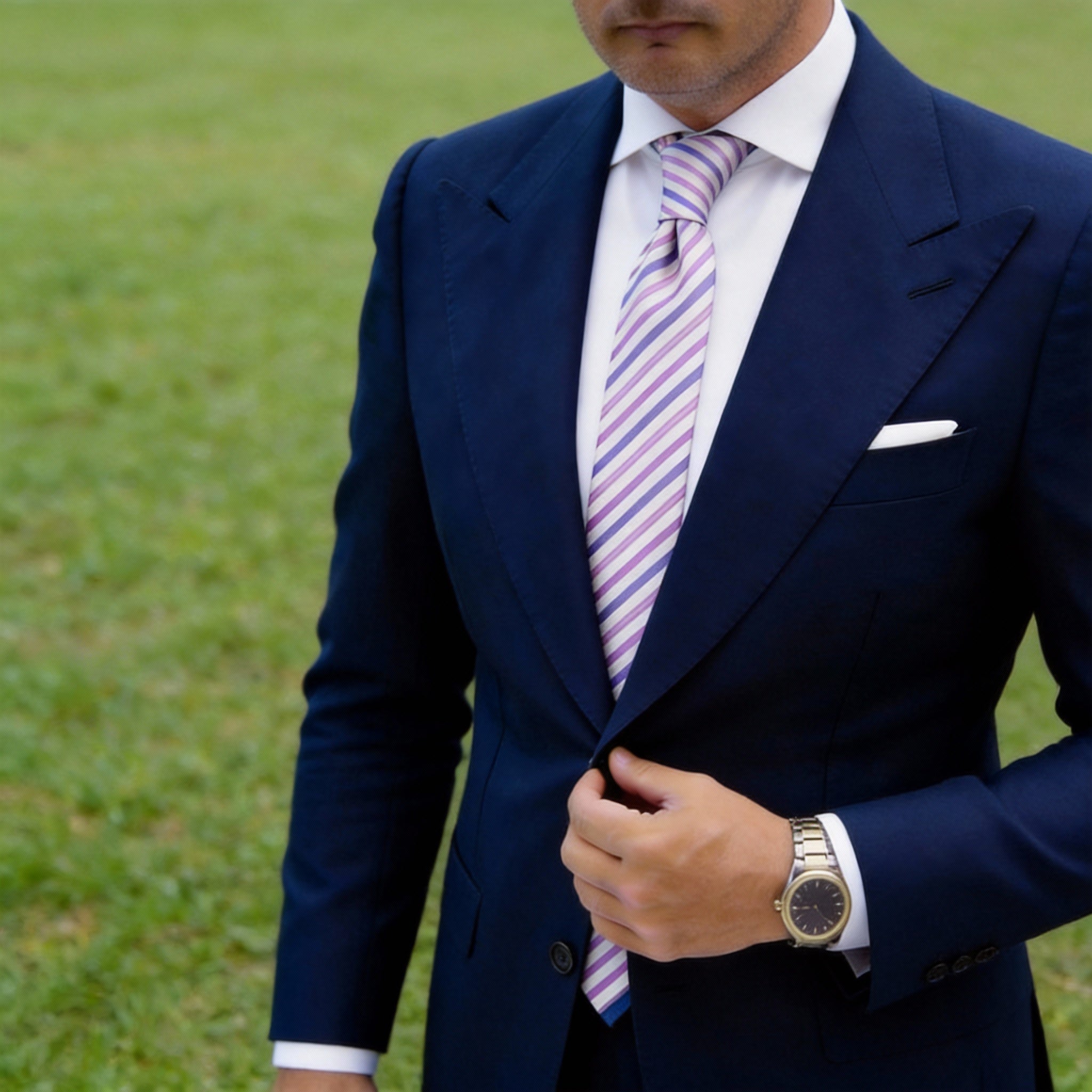 Navy Blue Necktie with Purple Thin Stripes