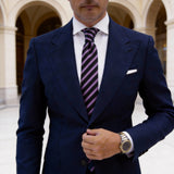 Black With Purple And White Diagonal Stripes Necktie