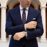 Black With Purple And White Diagonal Stripes Necktie