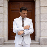 Black With White Beige Striped Necktie