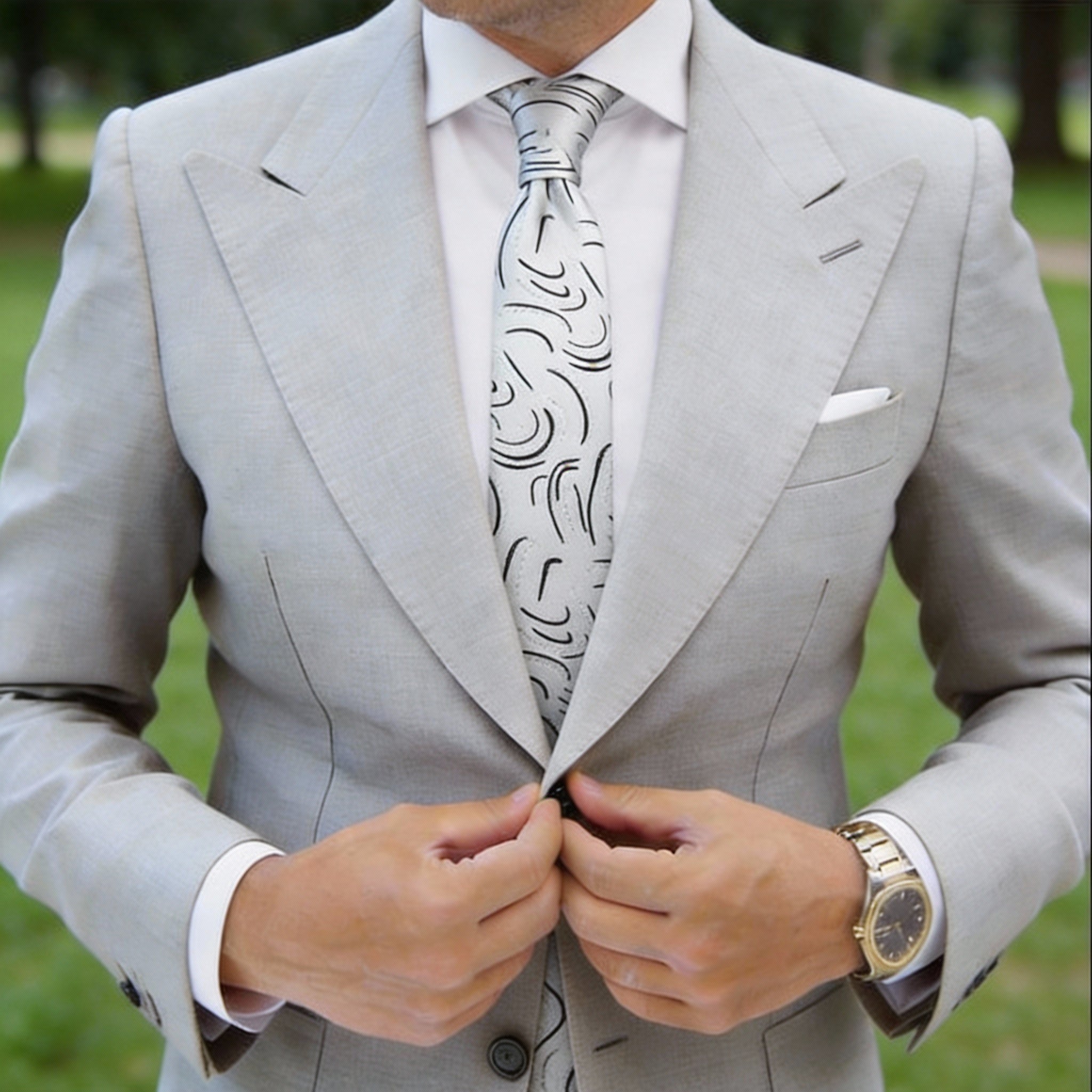 Light Gray Necktie With Black Curves