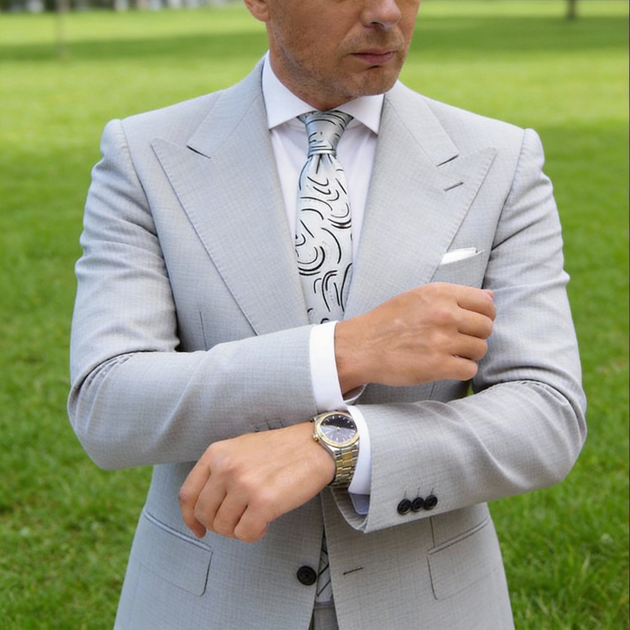 Light Gray Necktie With Black Curves