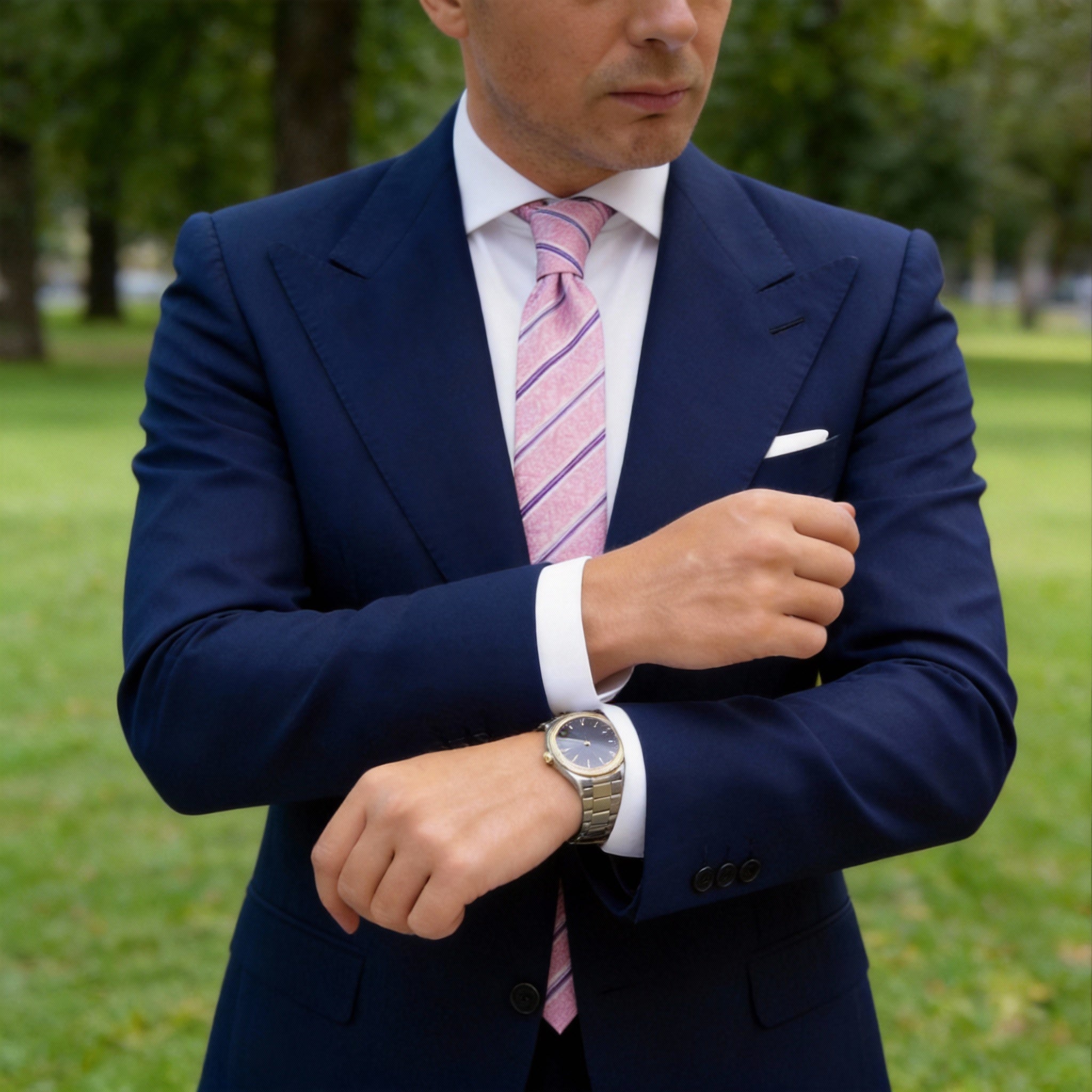 Pink With Purple Scroll Stripe Necktie