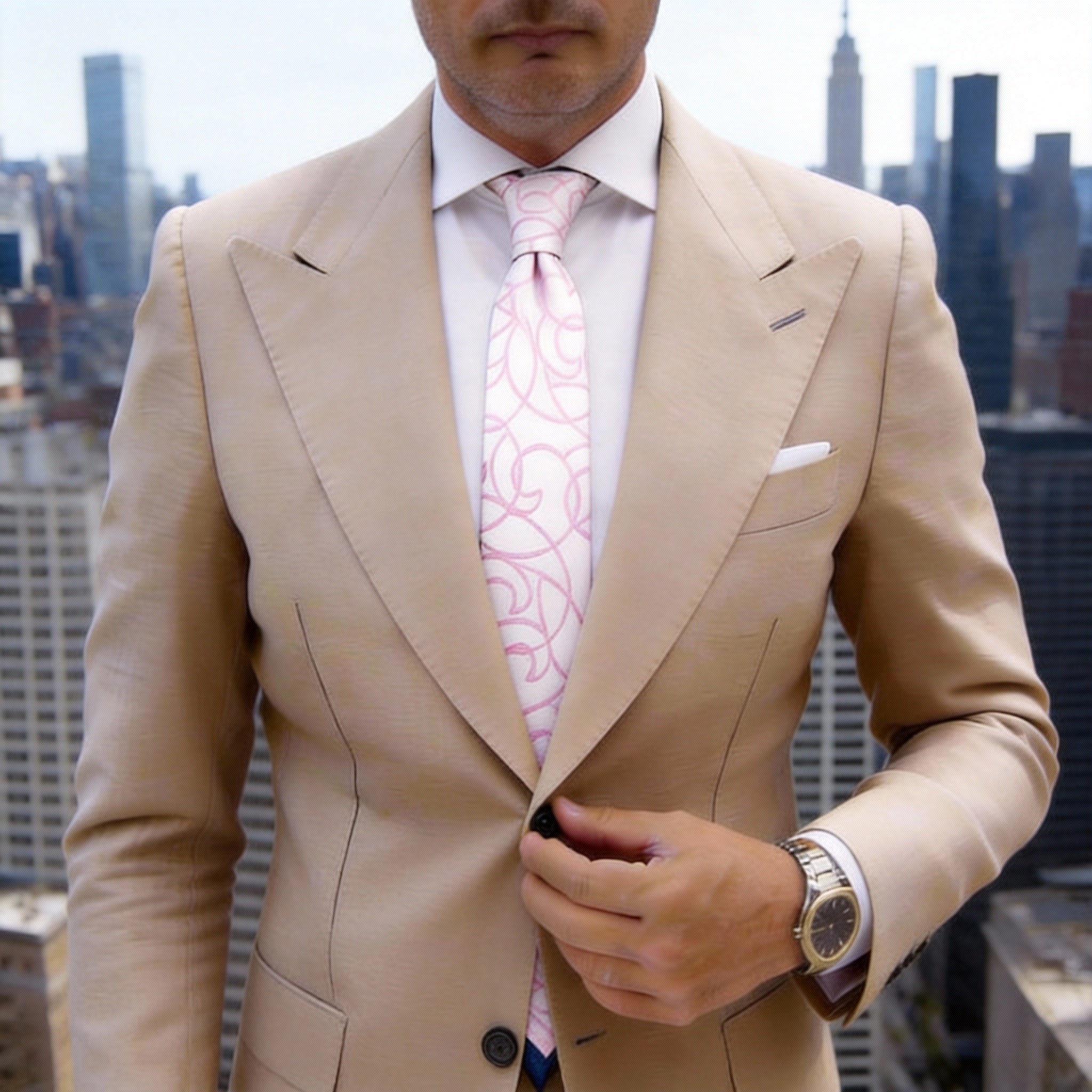 Light Grayish White with Pink Swirly Heart Necktie