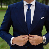 Navy Necktie with Blue Dotted Geometric