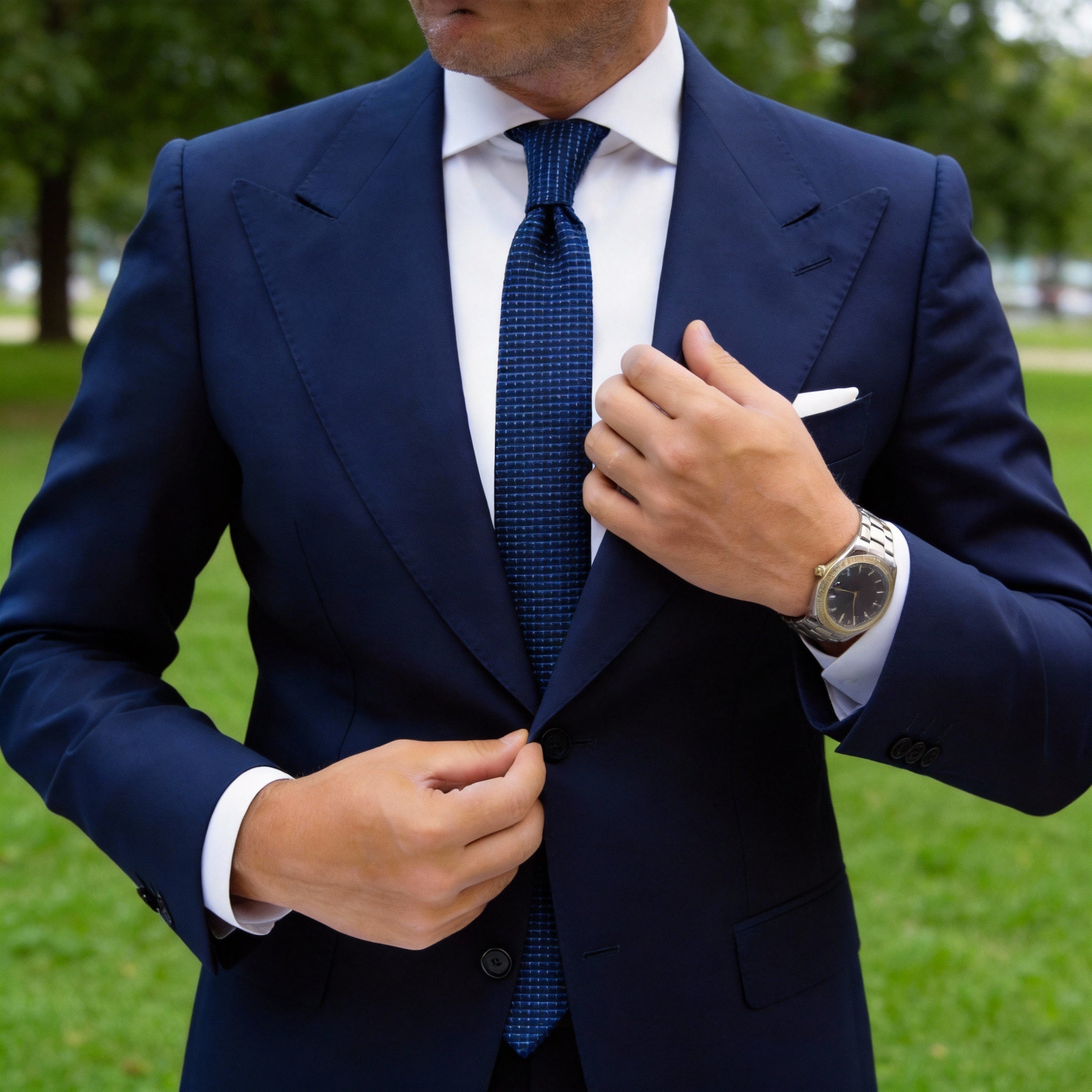 Navy Necktie with Blue Dotted Geometric