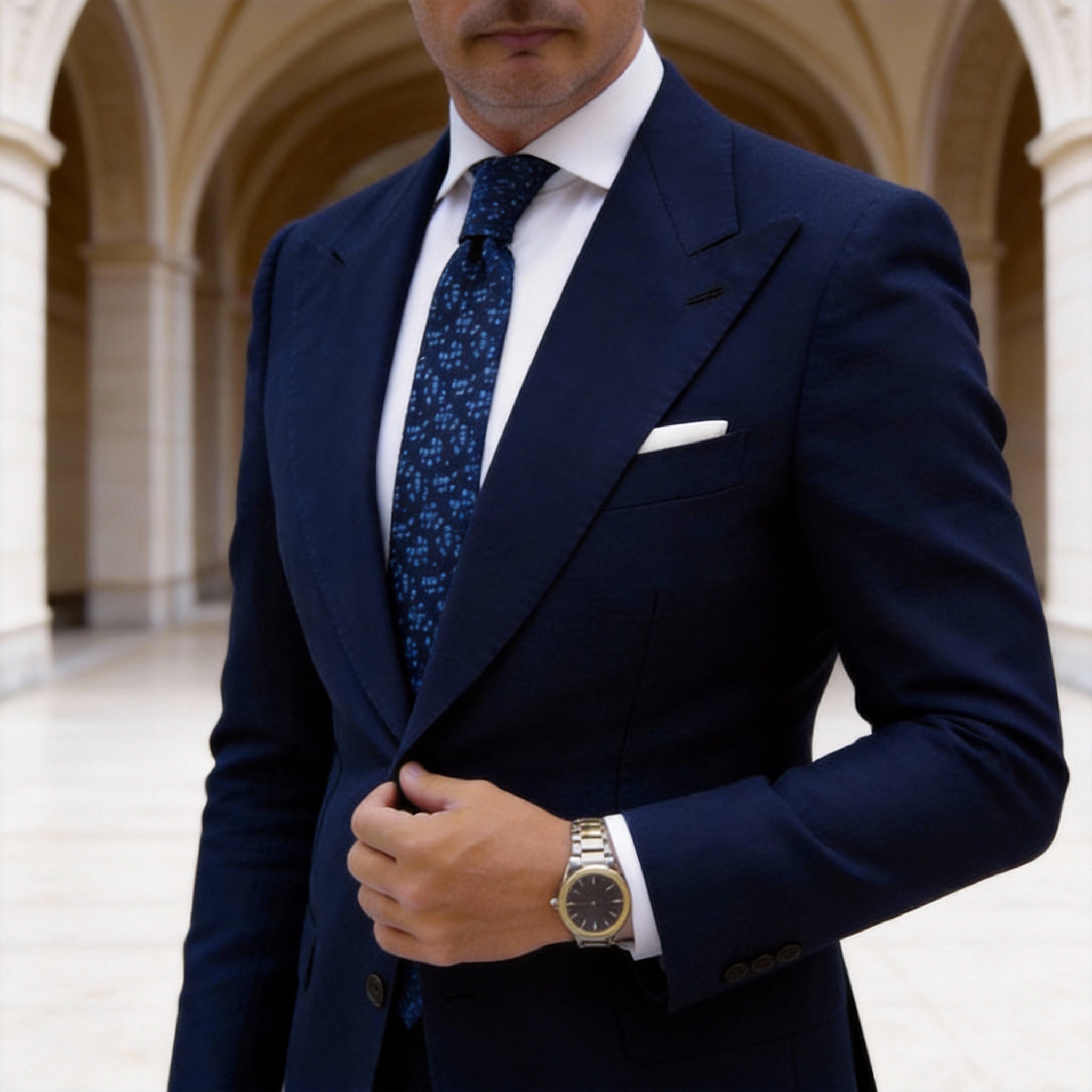 Navy Blue With Light Blue Dotted Necktie