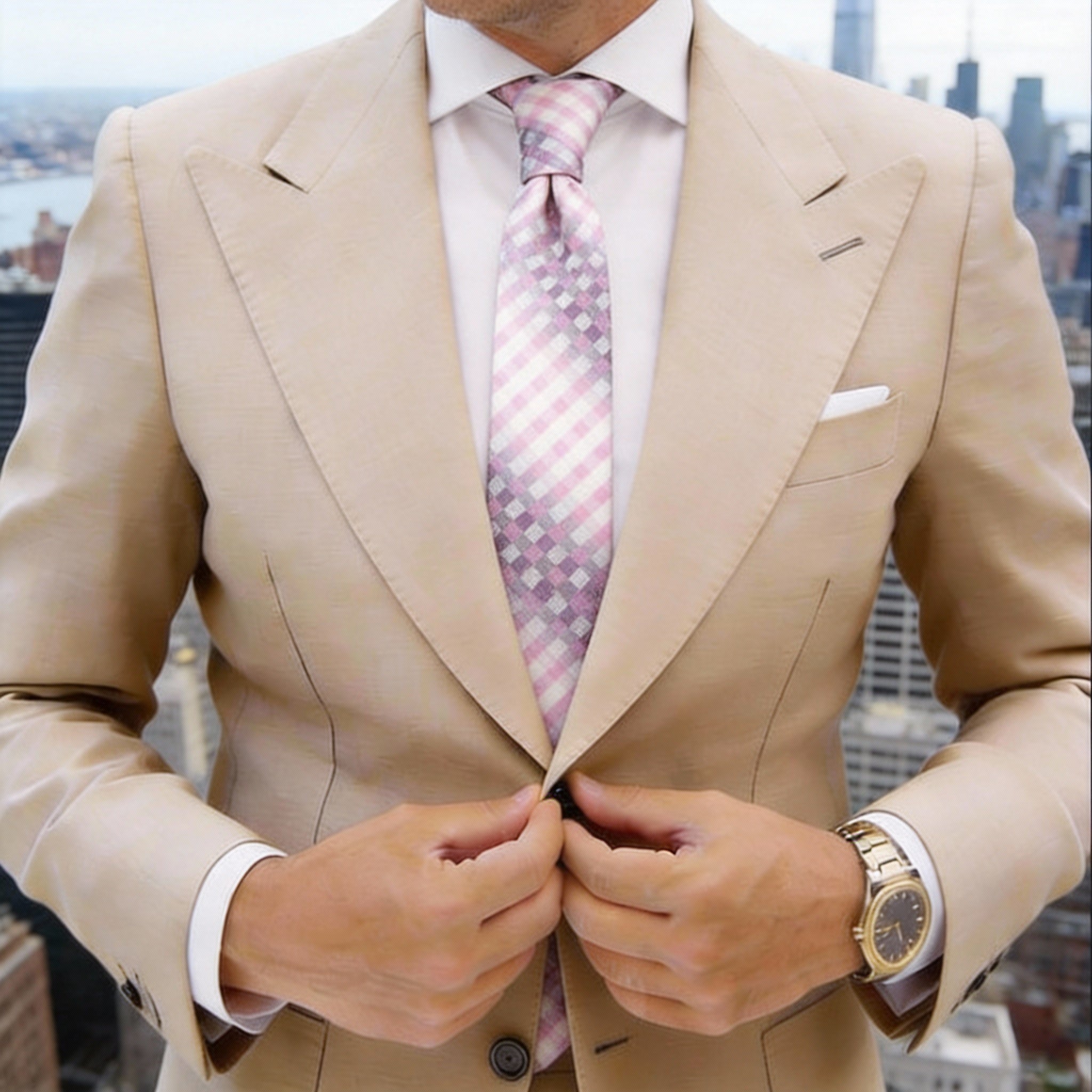 Pink With Purple White Checkered Necktie