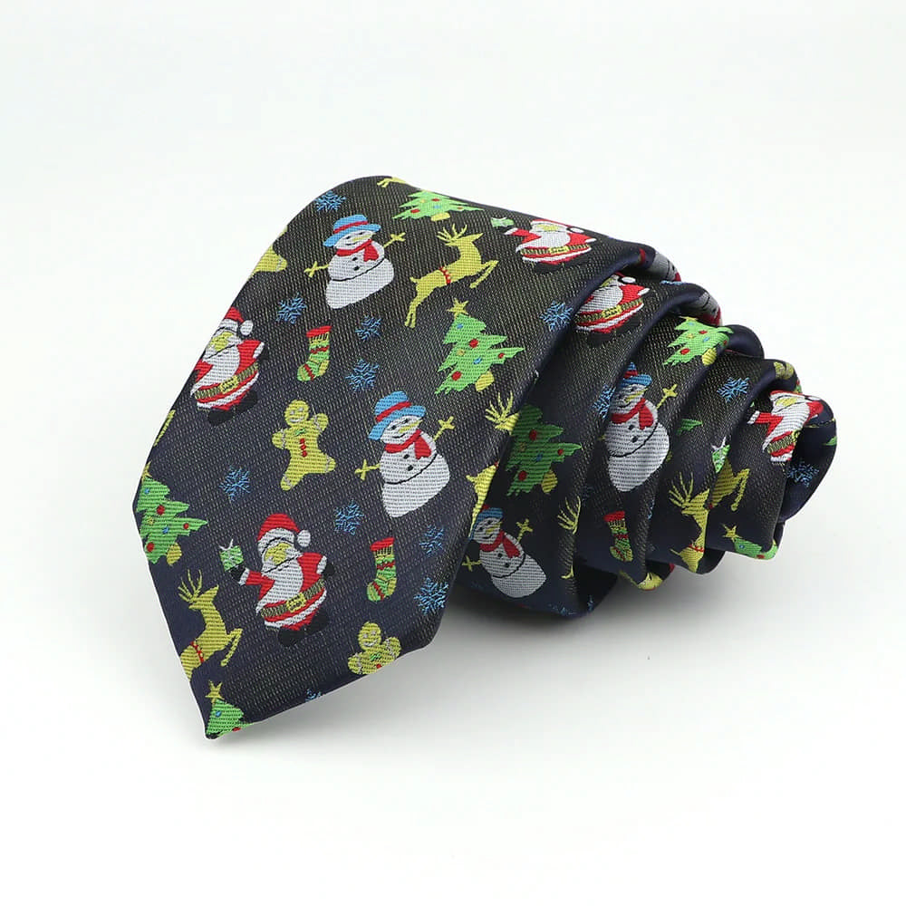 Navy Blue With Multicolor Christmas Necktie