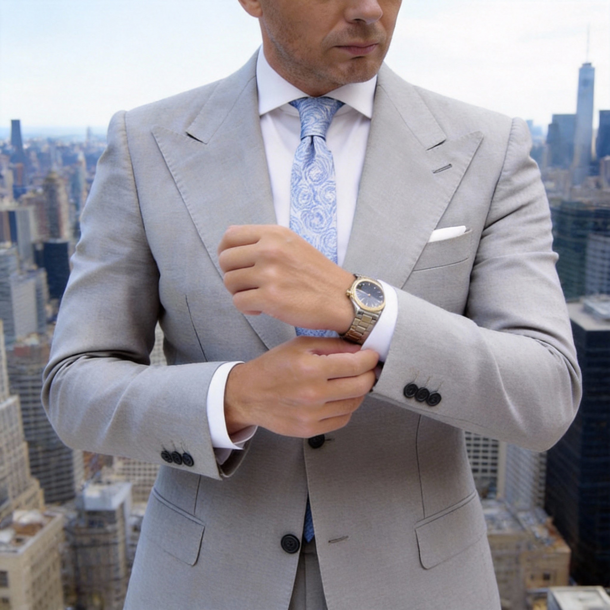 White with Blue Swirling Necktie