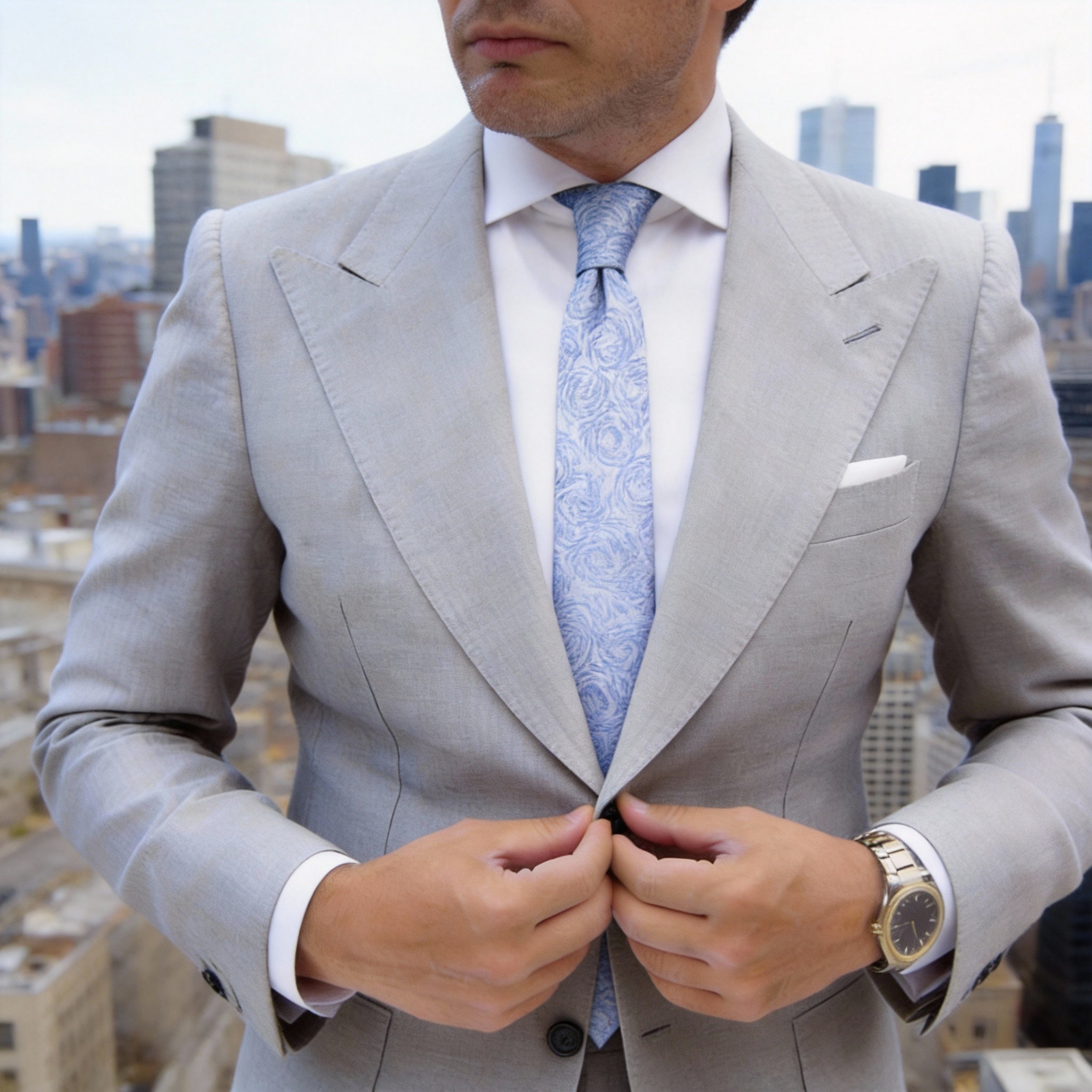 White with Blue Swirling Necktie