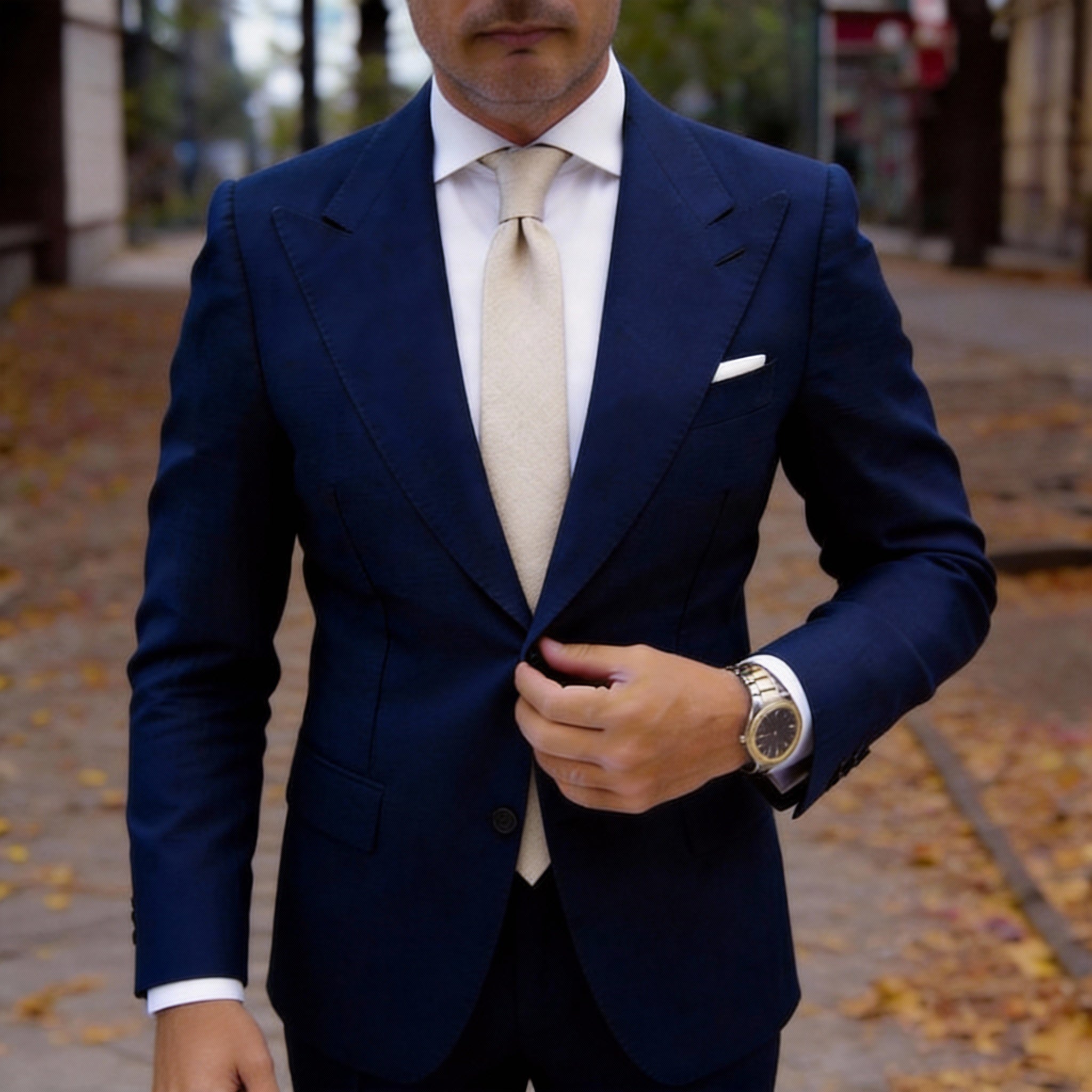 Beige with Solid Necktie