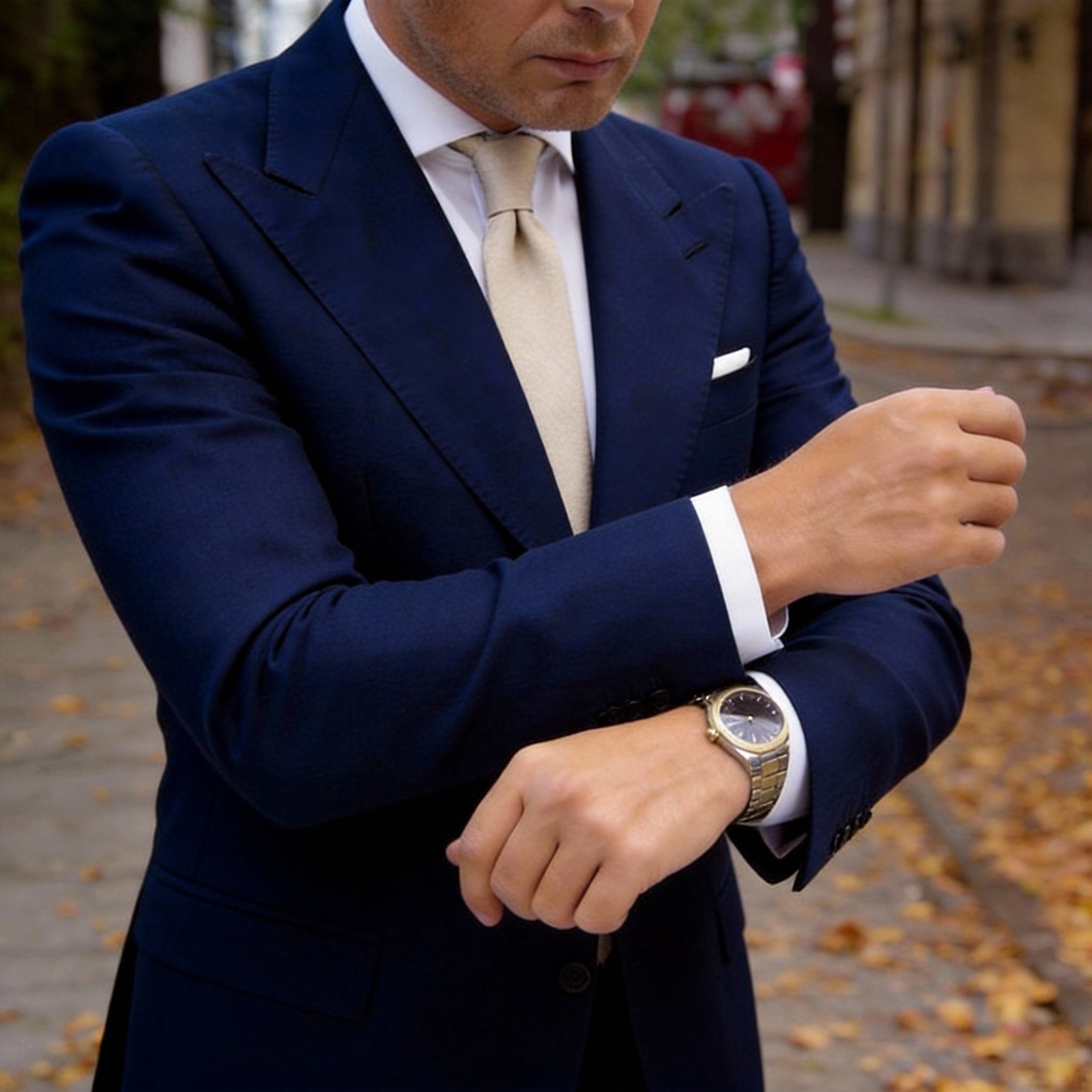 Beige with Solid Necktie