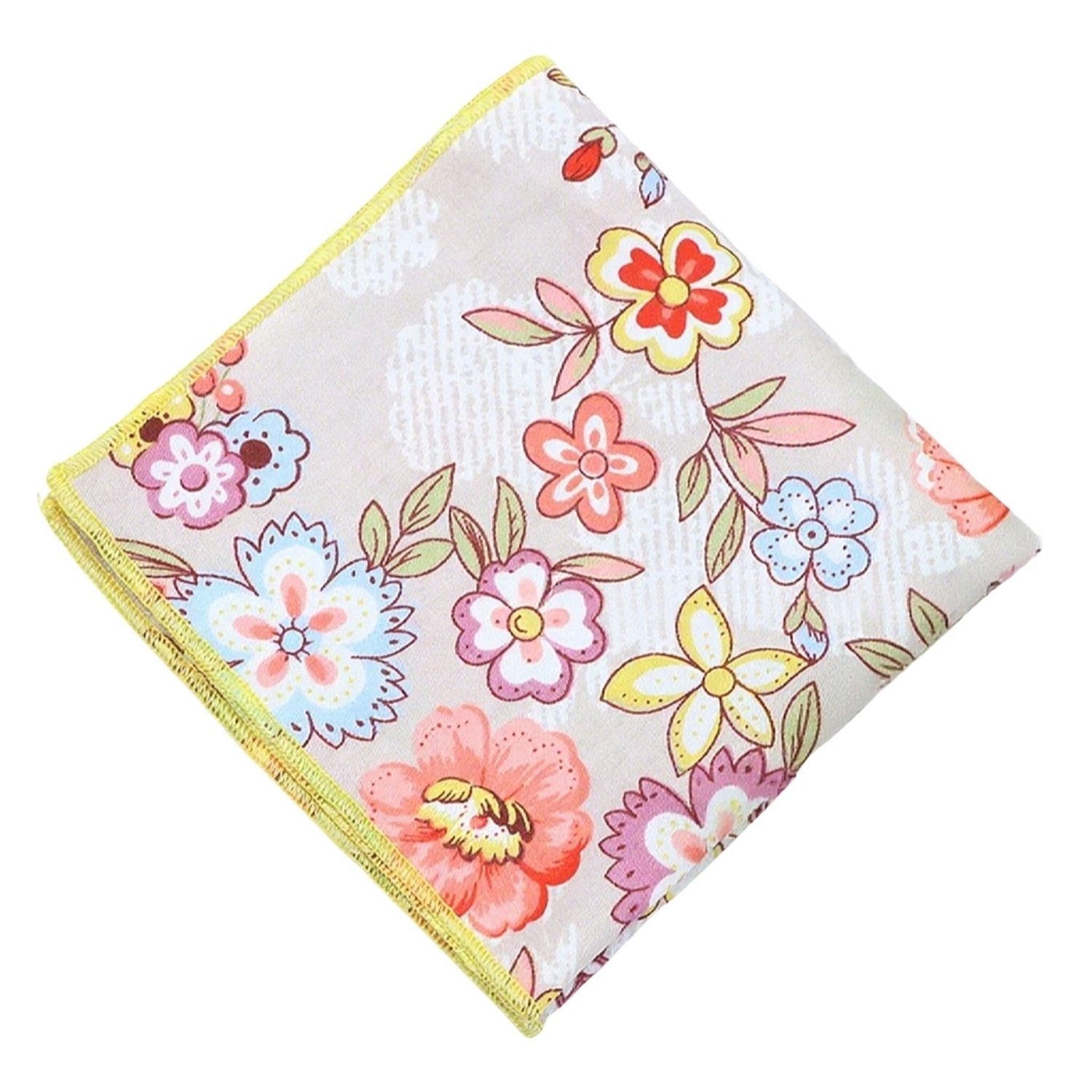 Light Beige With Colorful Floral Pocket Square