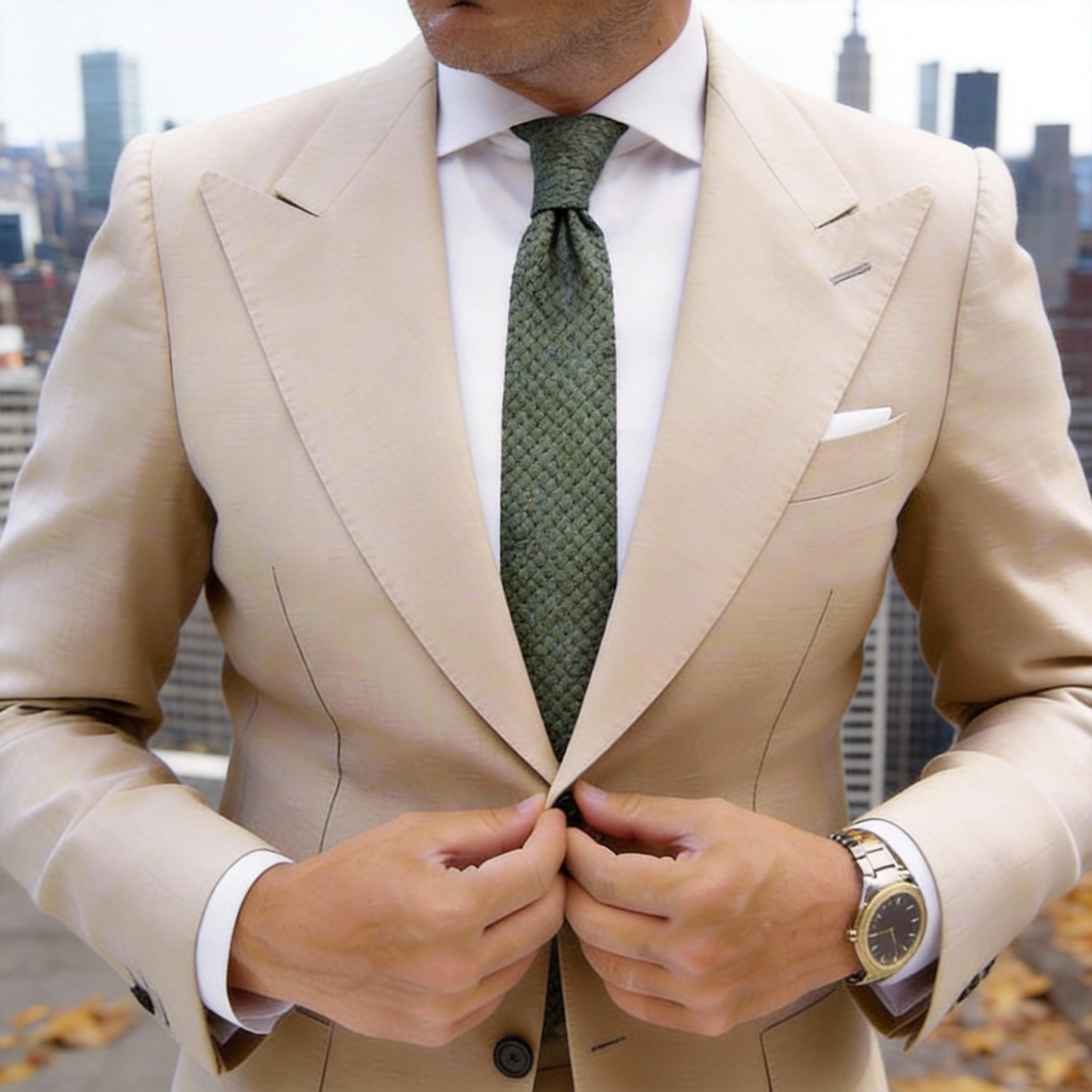 Green With Light Green Textured Necktie