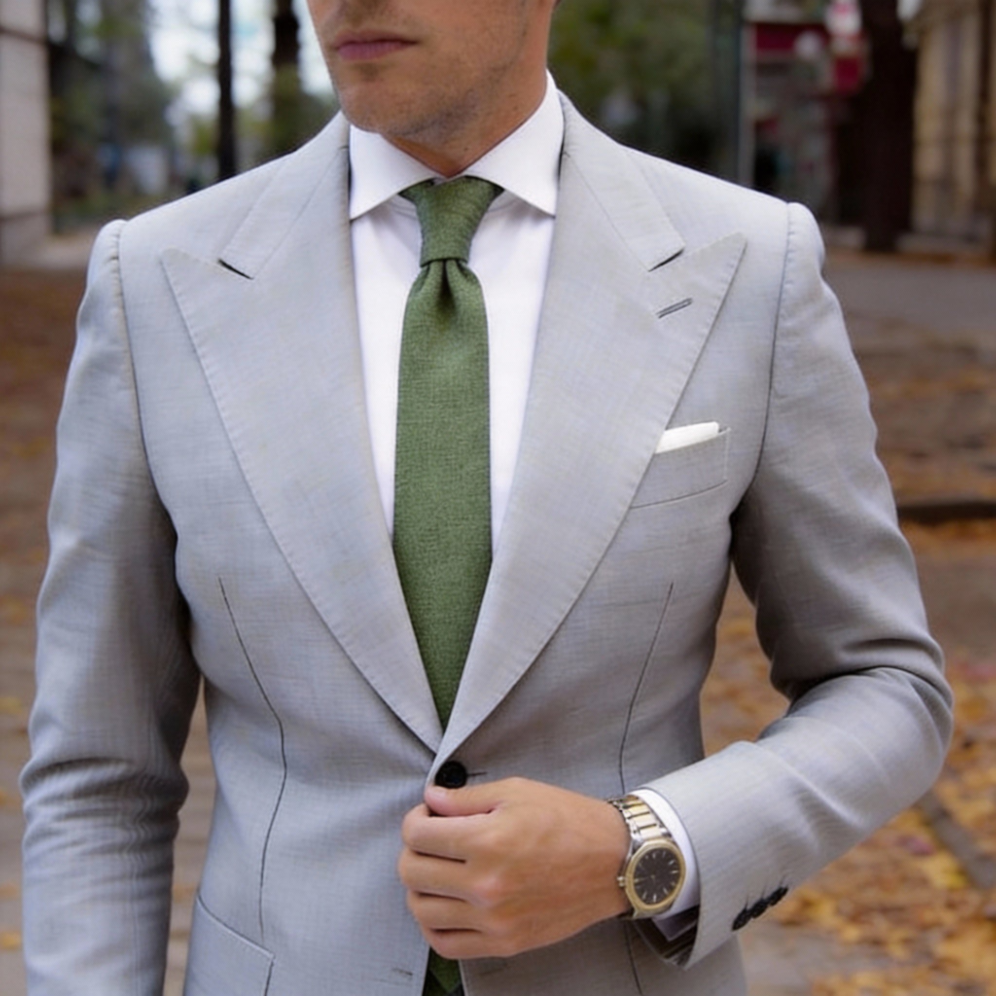 Green with Light Green Grid Necktie