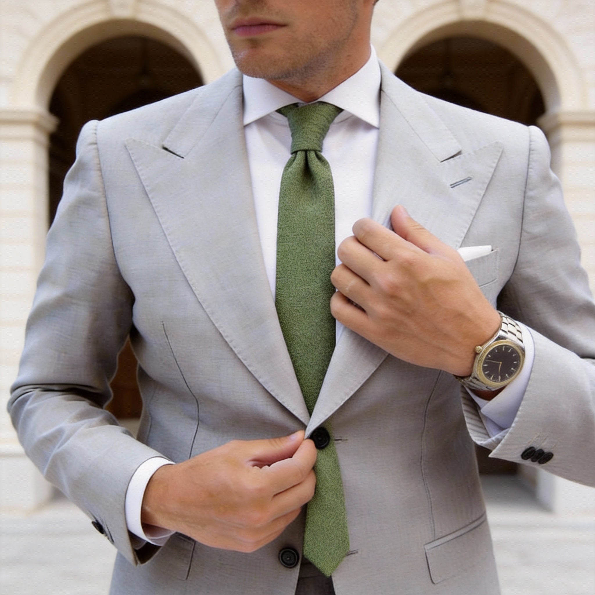Green with Light Green Grid Necktie