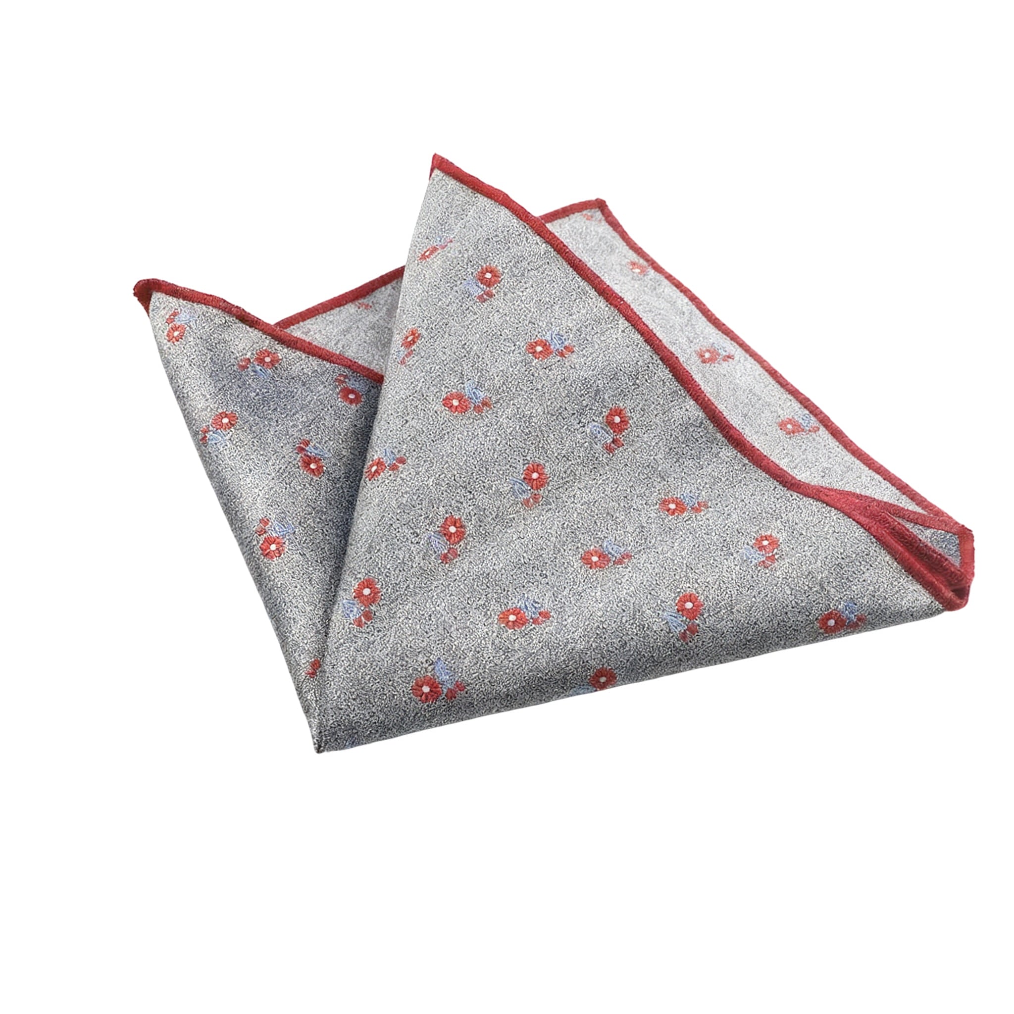 Gray Red Floral Pocket Square