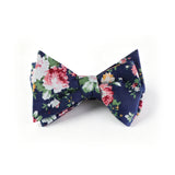 Navy Floral Hand‑Tied Cotton Bow Tie for Wedding