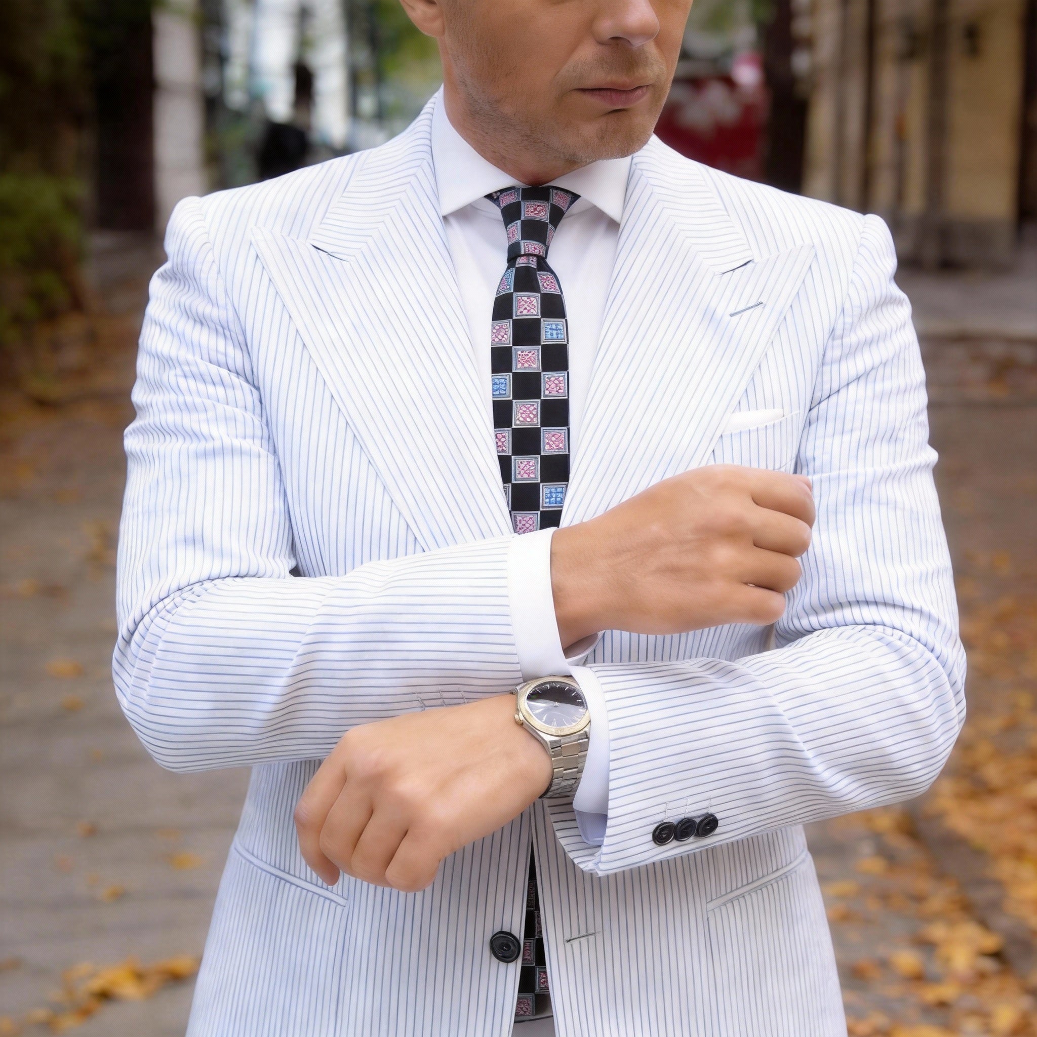 Black With Pink And Blue Checkered Necktie