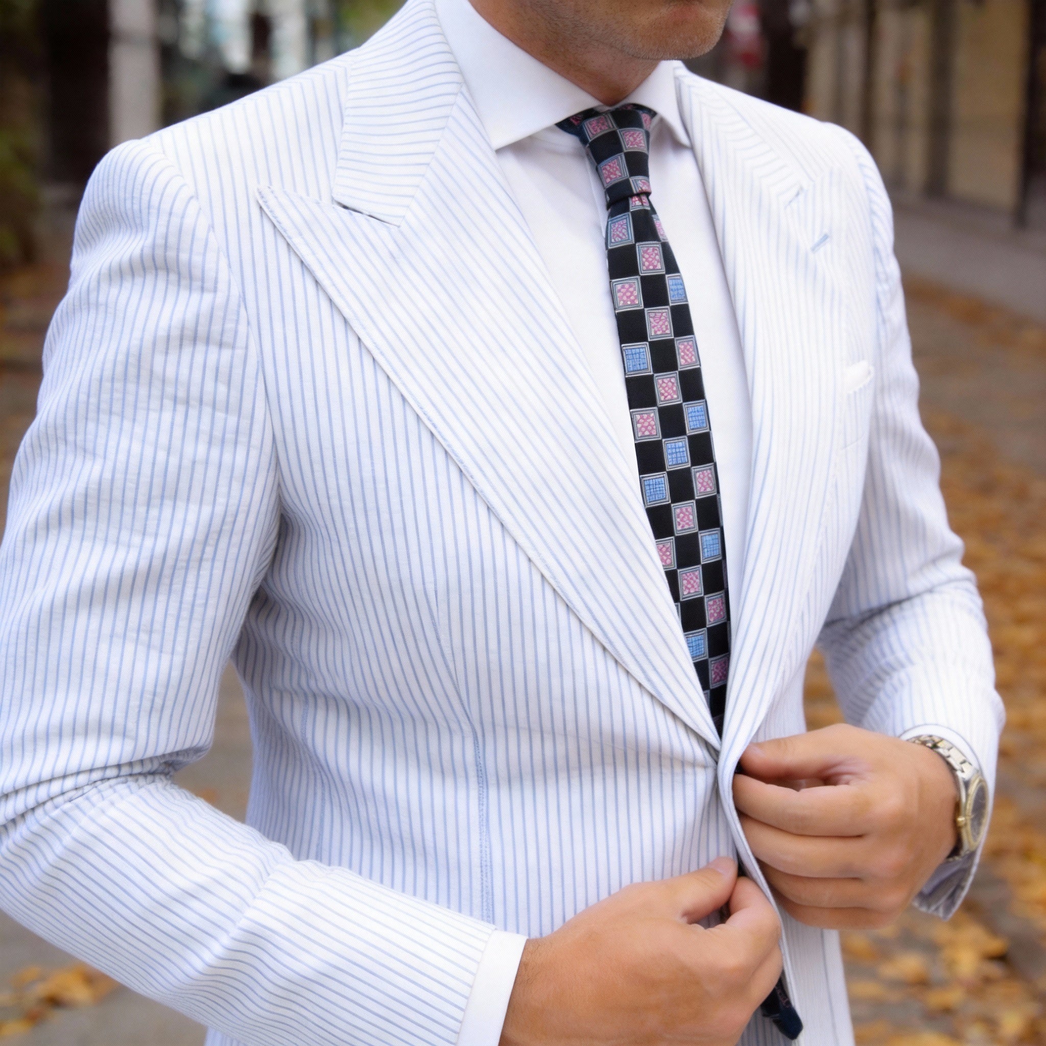 Black With Pink And Blue Checkered Necktie