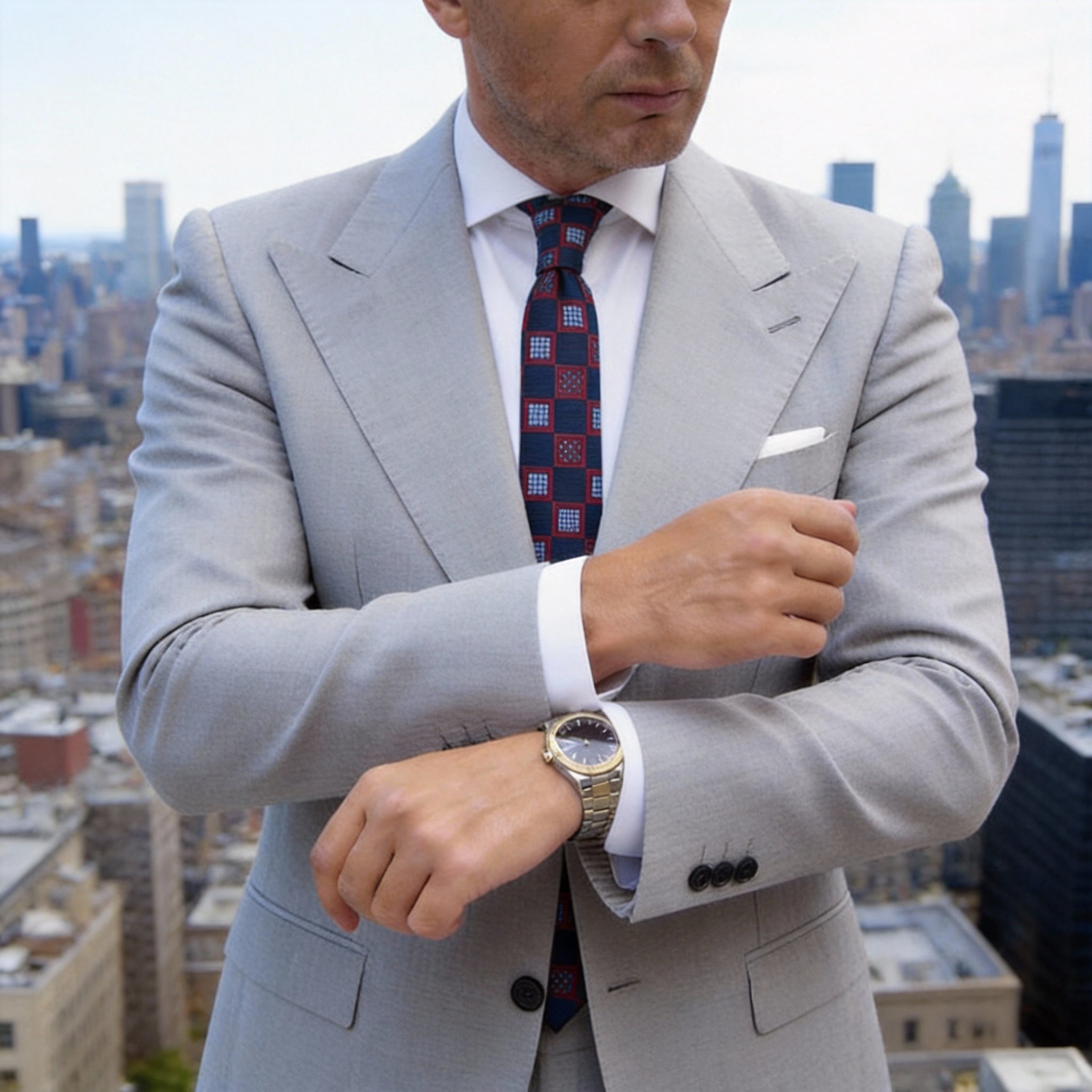 Blue With Red Squares Necktie