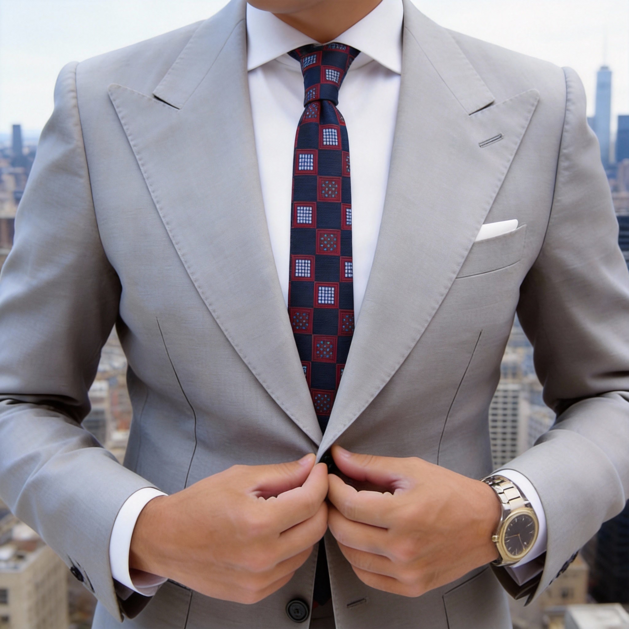 Blue With Red Squares Necktie