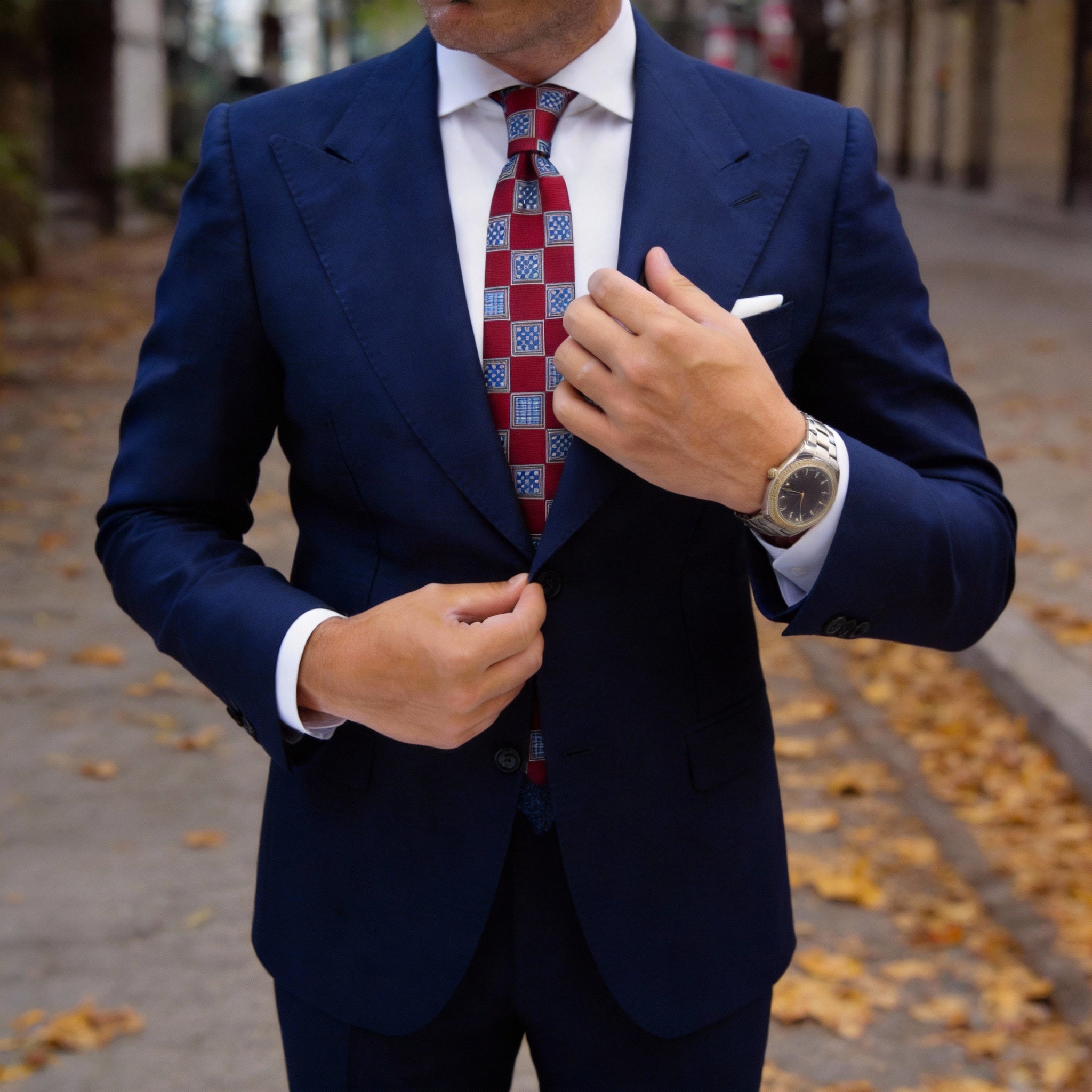 Red With Blue And White Checkered Necktie