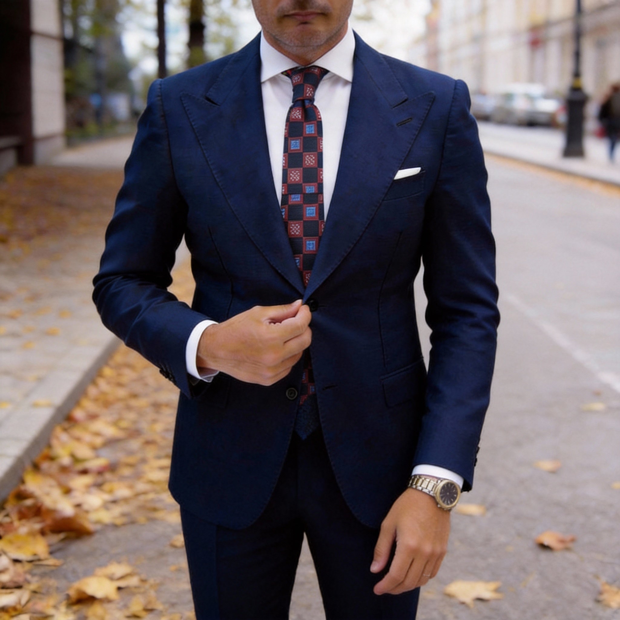 Navy Blue Necktie With Red Blue Checkered