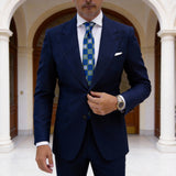 Blue With Green Geometric Checkered Necktie