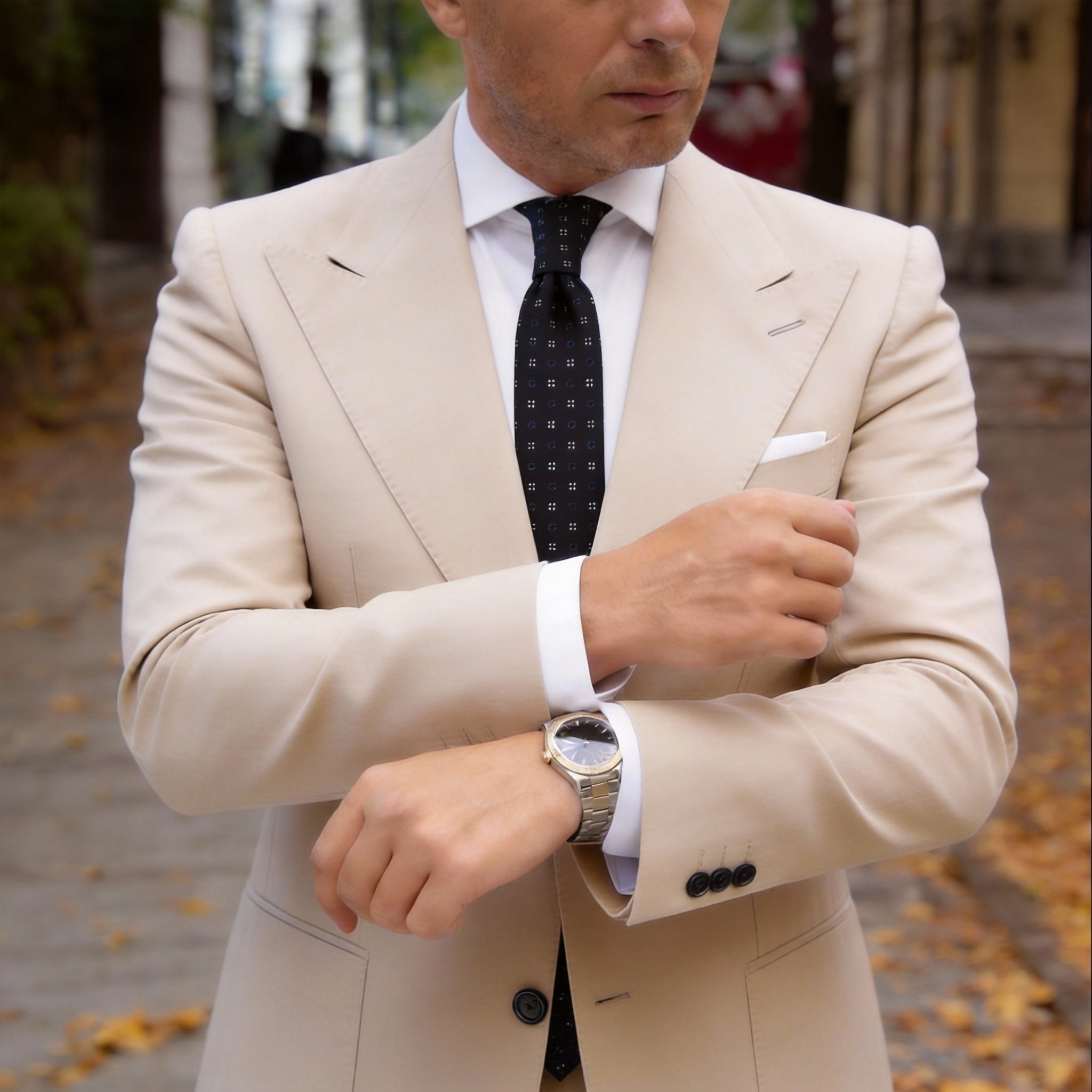 Black with White Blue Dot Necktie