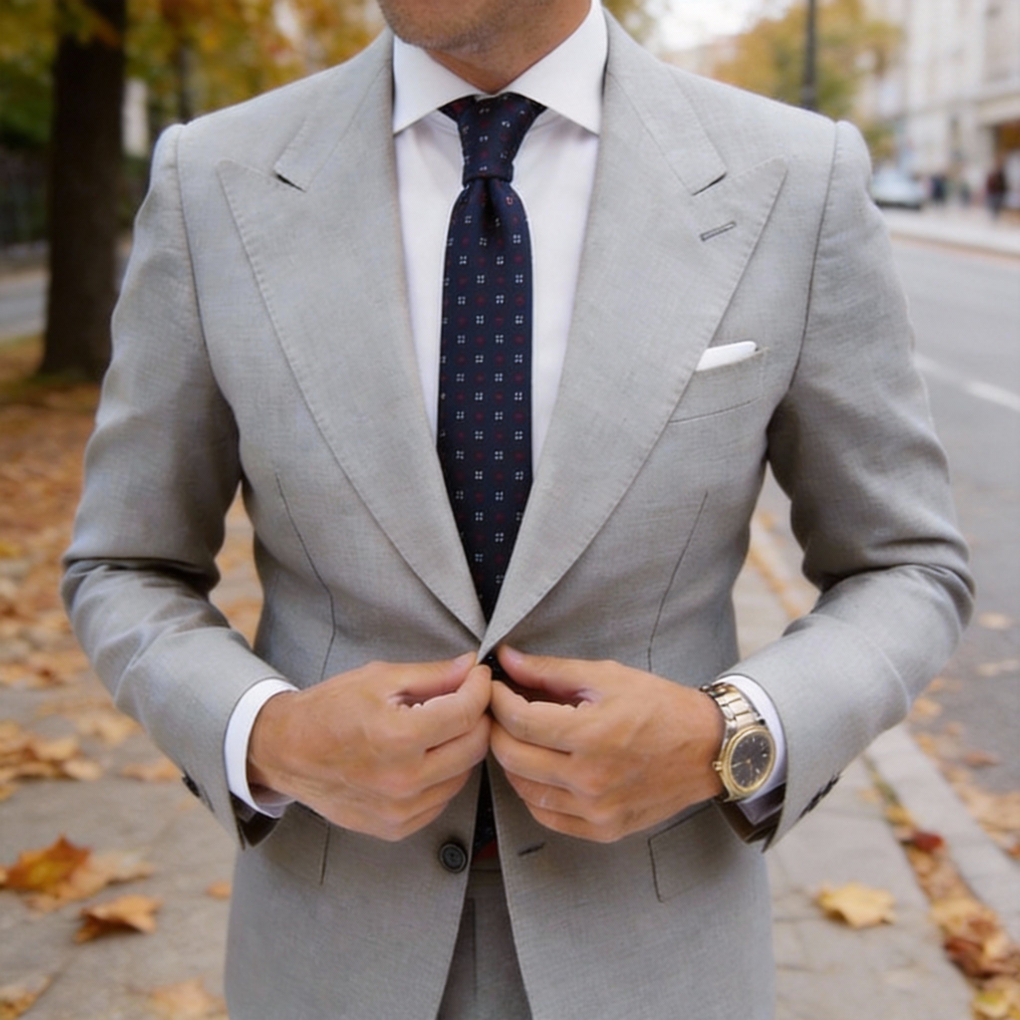 Navy Blue With White Red Micro Geometric Necktie