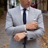 Navy Blue With White Red Micro Geometric Necktie