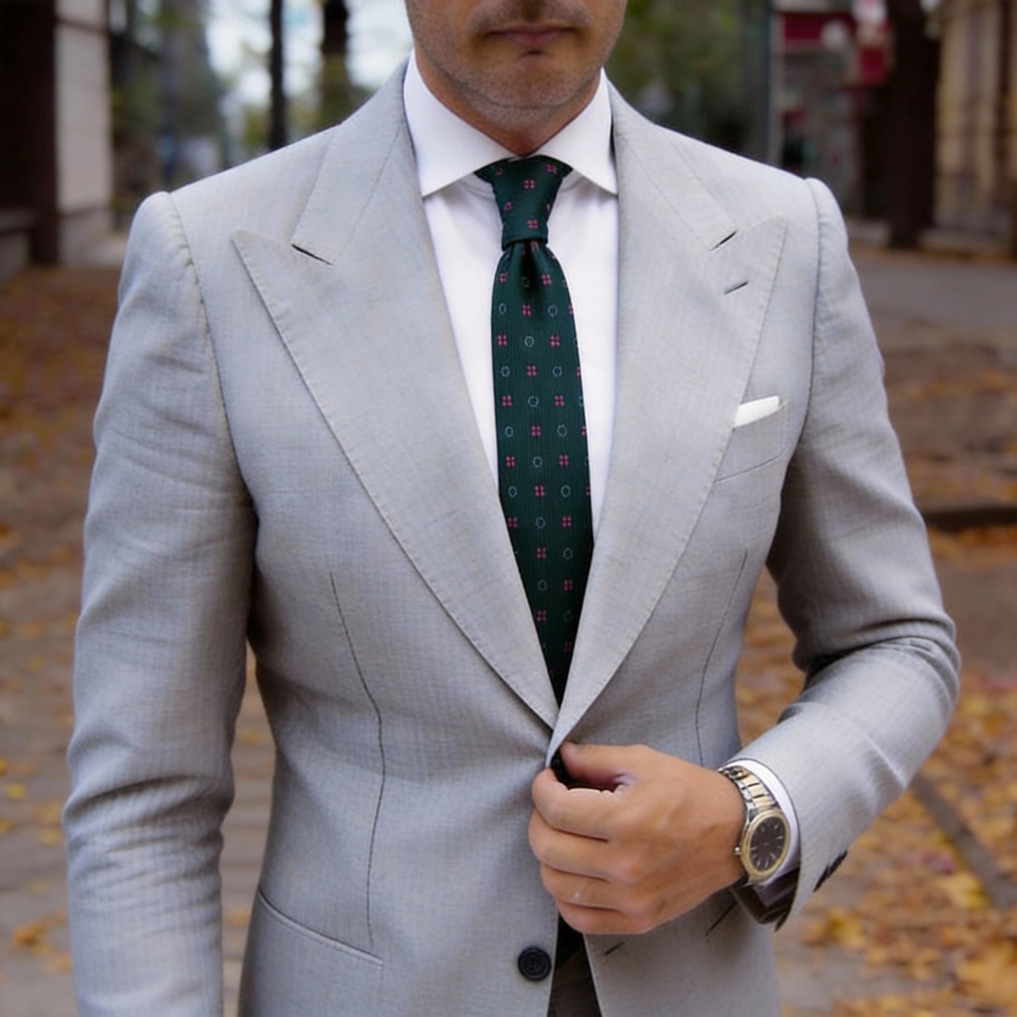 Green with Pink Crosses & White Circles Necktie