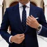 Navy Blue Necktie with Red Squares & Circles