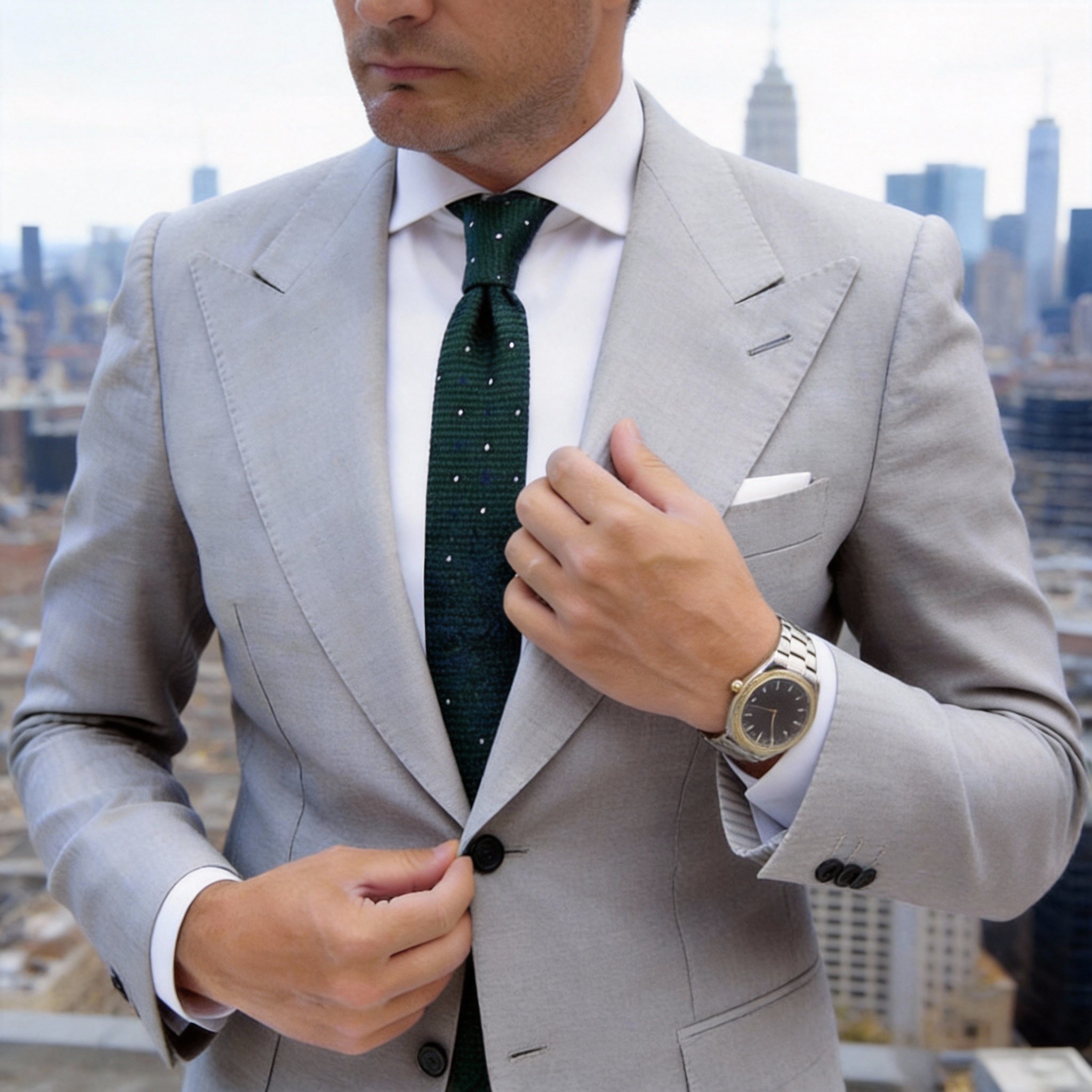 Green Necktie With Blue And White Polka Dots