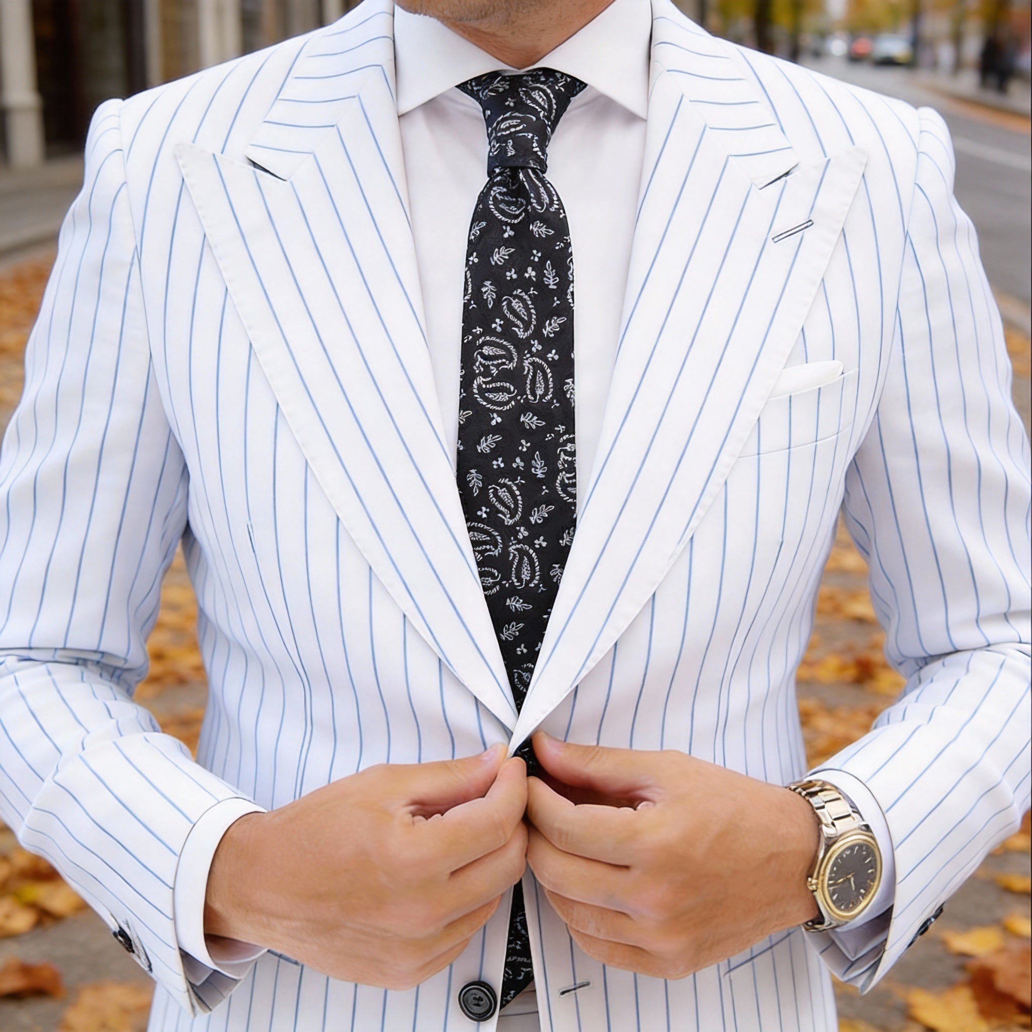 Black With White Paisley Necktie
